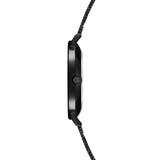 Tamaris Armbanduhr mit schwarzem Ziffernblatt, schwarzem Gehäuse und schwarzem Mesh-Armband Seitenansicht