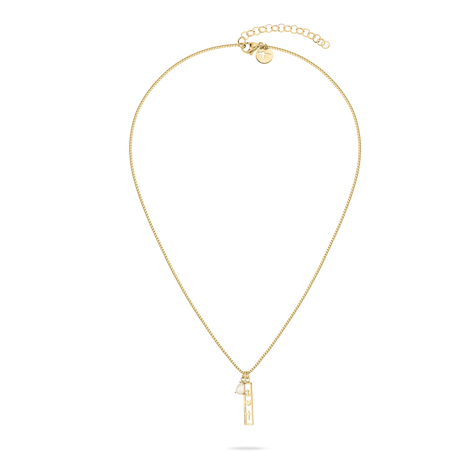 Die Tamaris Halskette - Glaube, Liebe, Hoffnung von Tamaris ist mit zwei kleinen Anhängern an einer zarten Goldkette versehen - ein bedeutungsvoller Talisman und idealer Geschenkschmuck.