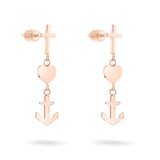 Die Tamaris Ohrhänger - Glaube, Liebe, Hoffnung mit Kreuz, Herz und Anker in Roségold sind vertikal angeordnet - elegante Glückssymbole von Tamaris und das perfekte Geschenk für jeden Anlass.