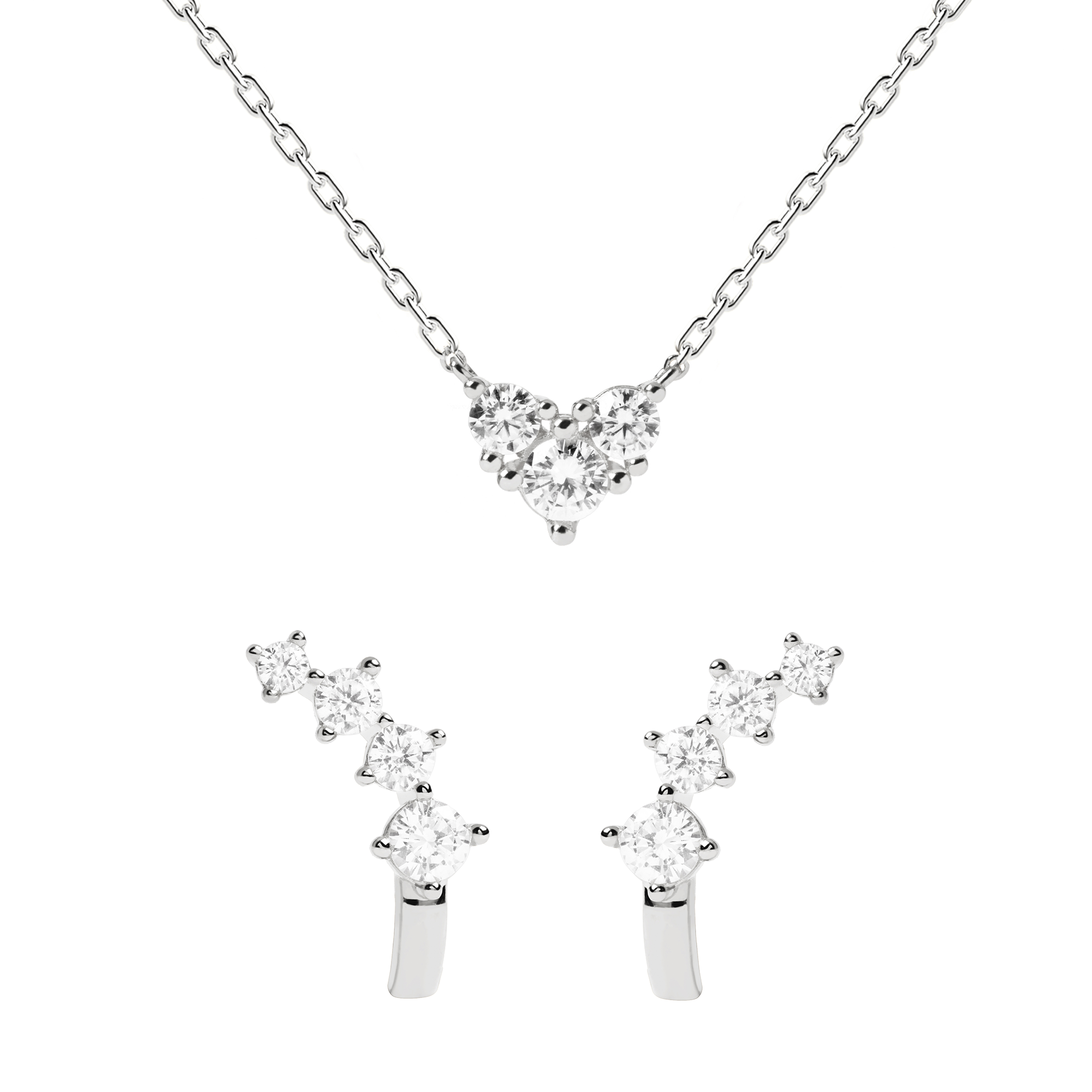 PDPaola Set - The Gem Set; bestehend aus einer silbernen Ankerkette mit Steinchenanhänger und silbernen, steinbesetzten Creolen; Produktbild