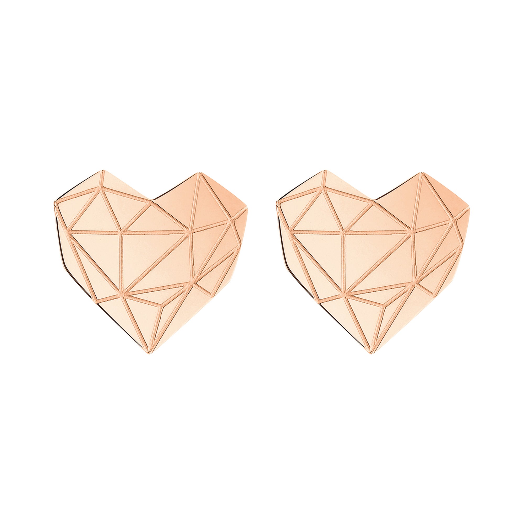 Liebeskind Berlin Ohrstecker in geometrischer Herzstruktur mit grafischen Elementen, in der Farbe roségold; Frontalaufnahme