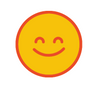 Ein einfaches gelbes Smiley-Gesicht mit rotem Umriss und einem roten lächelnden Mund.