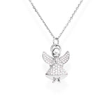 Die Amen Halskette - Der Engel von Amen: Silberner Engel-Anhänger mit funkelnden Steinen an einer zarten Kette aus 925er Sterlingsilber, stilvoll vor weißem Hintergrund präsentiert.