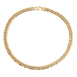 Amen Halskette - The Golden Statement von Amen: eine goldene Halskette mit einem flachen, verschlungenen Design, das in einer runden Form auf weißem Hintergrund dargestellt wird - eine elegante Herren Halskette mit zeitlosem Charme.