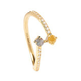 PDPaola Ring in der Farbe gold mit zwei verschiedenen Glitzersteinen; Größe 52, Produktbild