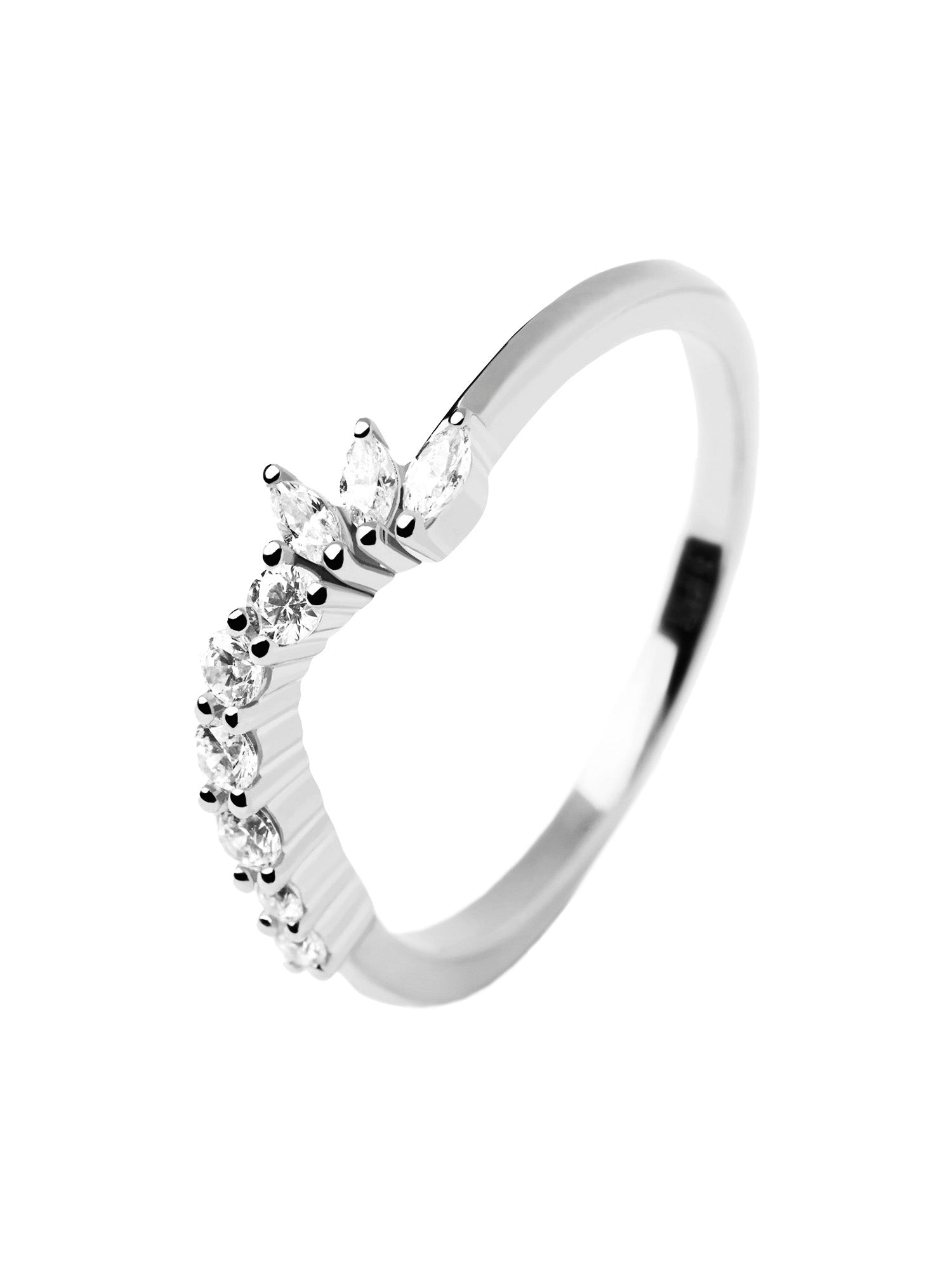 PDPaola Ring in der Farbe silber mit verschieden großen Zirkonias und einem Zirkoniadetail; Größe 50, Zusatzbild