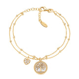 Amen Armband - Lebensbaum: Doppelreihiges Damenarmband aus 925er Sterlingsilber mit Baum-des-Lebens-Anhänger und kristallbesetztem Herz-Charm von Amen.