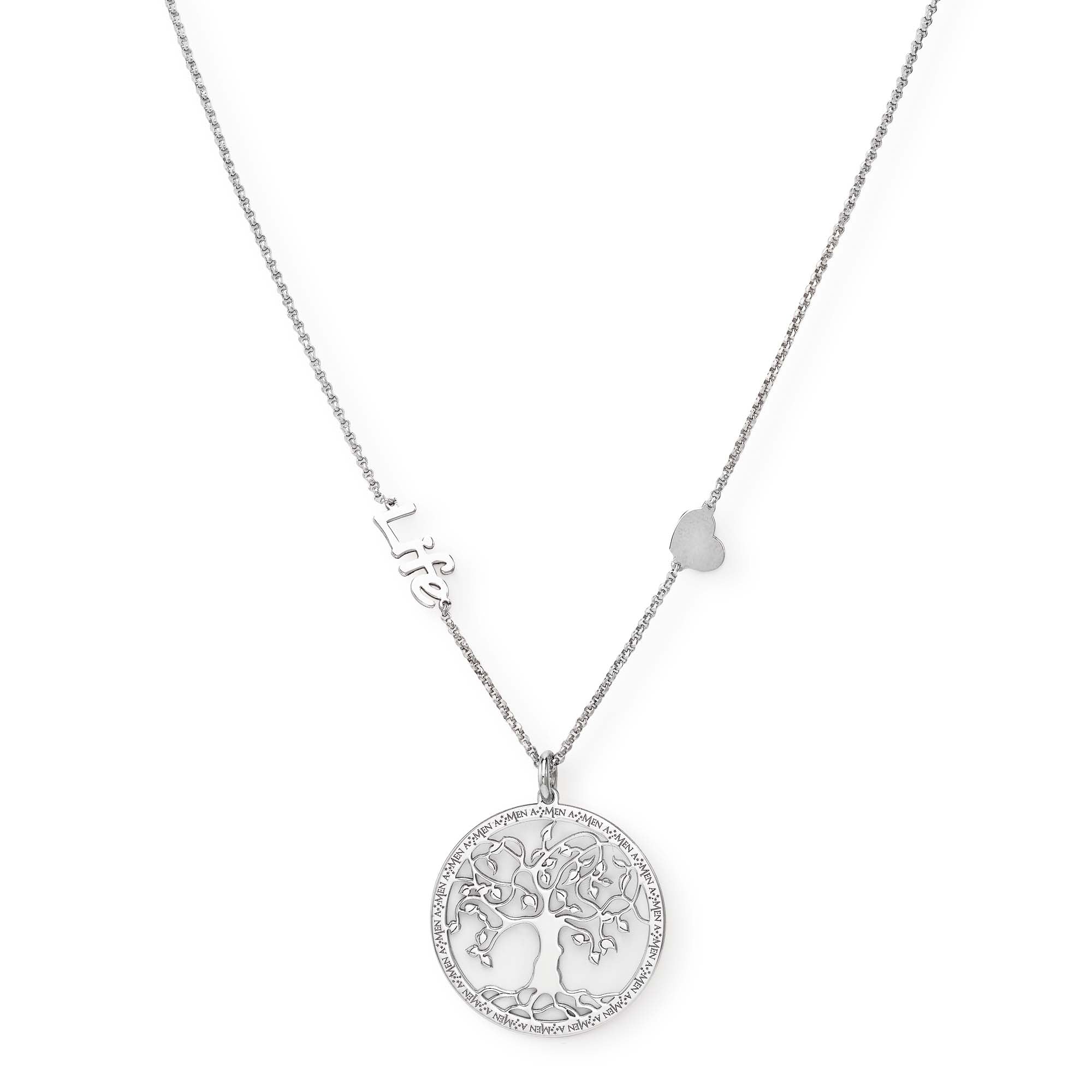 Die Amen Halskette - Lebensbaum von Amen ist aus 925er Sterlingsilber gefertigt und besitzt einen Baum-des-Lebens-Anhänger, einen Herz-Charm sowie die Gravur "Life" - ein besonderes Schmuckstück für jeden Anlass.