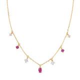Amen Halskette - Die Reize: Elegante Damen Halskette aus 925er Sterlingsilber mit abwechselnd kleinen roten und klaren Steinen entlang der Kette, gefertigt von Amen.