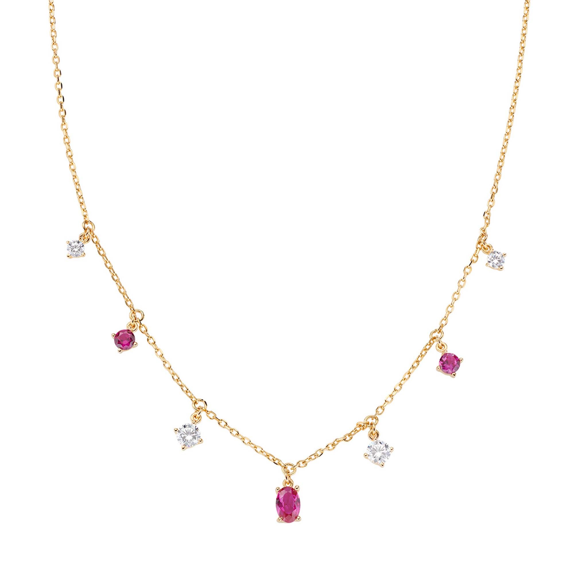 Amen Halskette - Die Reize: Elegante Damen Halskette aus 925er Sterlingsilber mit abwechselnd kleinen roten und klaren Steinen entlang der Kette, gefertigt von Amen.