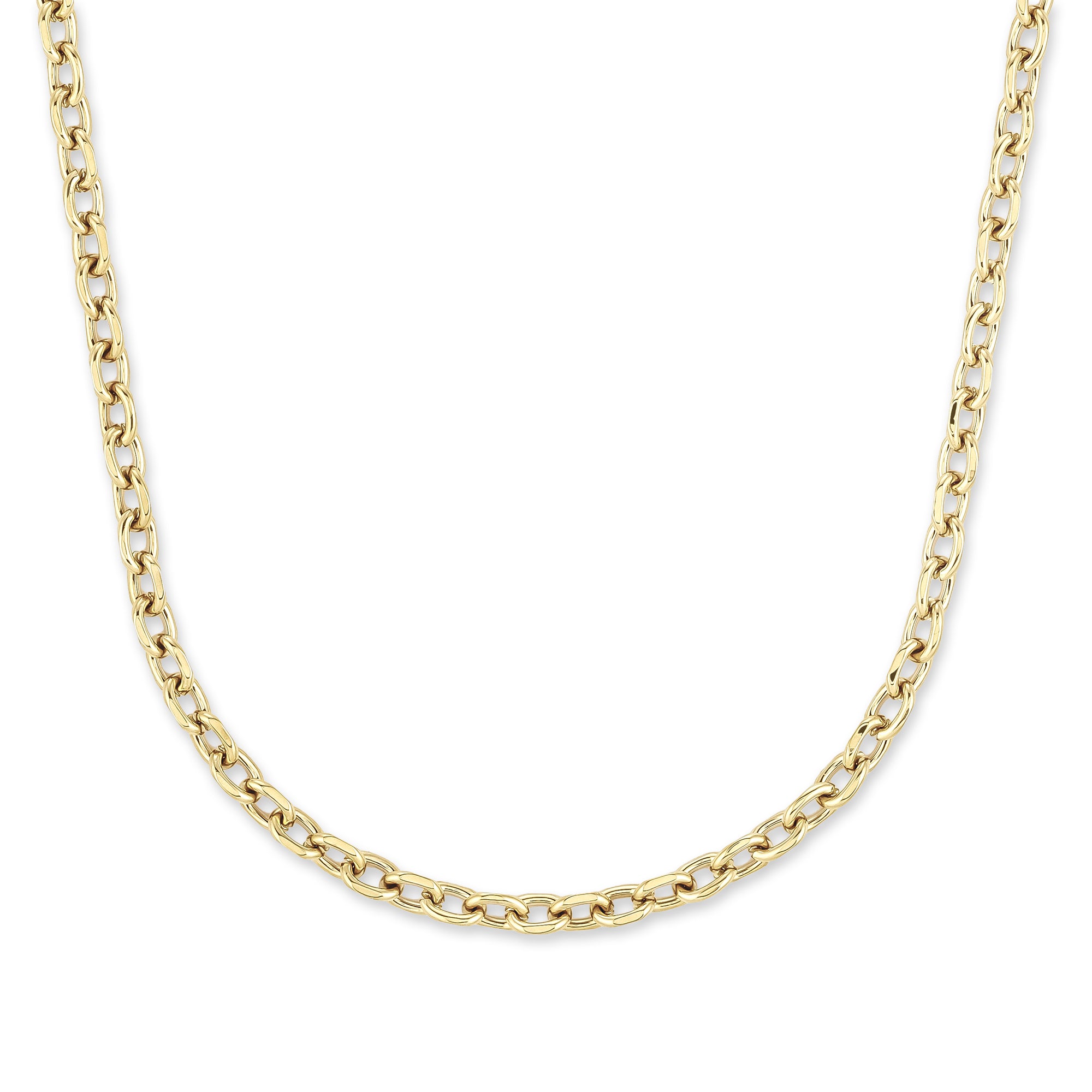 Die COPENHAGEN STUDIOS Halskette - Basic Chains von Copenhagen Studios zeichnet sich durch klobige, runde, ineinander greifende Glieder aus, die vor einem weißen Hintergrund einen auffälligen Akzent setzen.