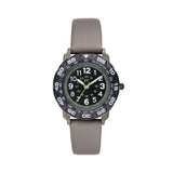 Cool Time Kids Armbanduhr mit schwarzem Zifferblatt, grauem Gehäuse mit schwarzem, drehbarem Topring und grauem Kunstlederarmband; Produktbild