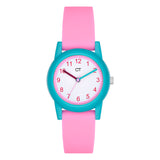 Cool Time Kids Armbanduhr mit rosa Zifferblatt, blauem Gehäuse und pinkem Silikonband; Produktbild
