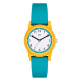 Cool Time Kids Armbanduhr mit gelbem Gehäuse und blauem Silikonband; Produktbild