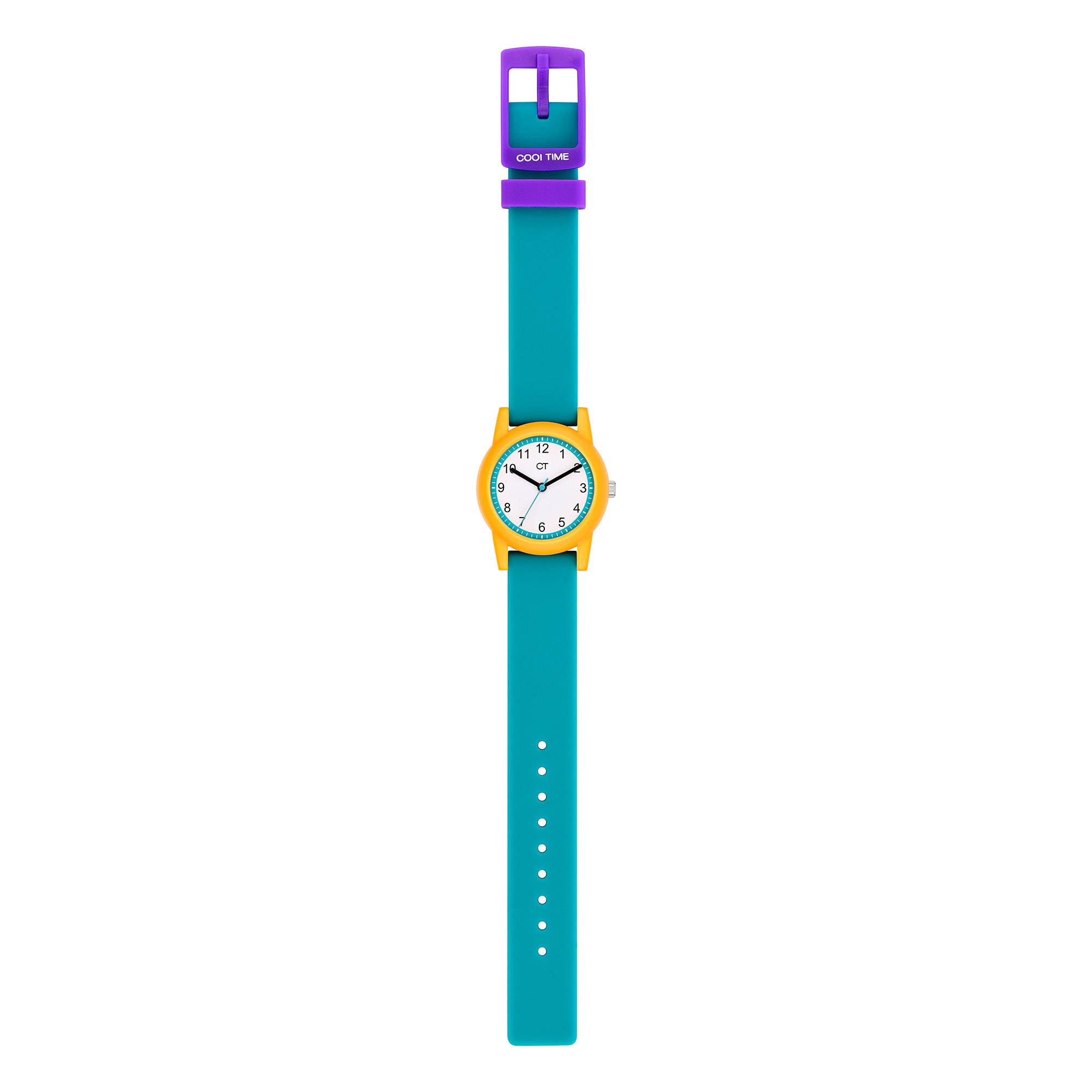 Cool Time Kids Armbanduhr mit gelbem Gehäuse und blauem Silikonband; Zusatzbild