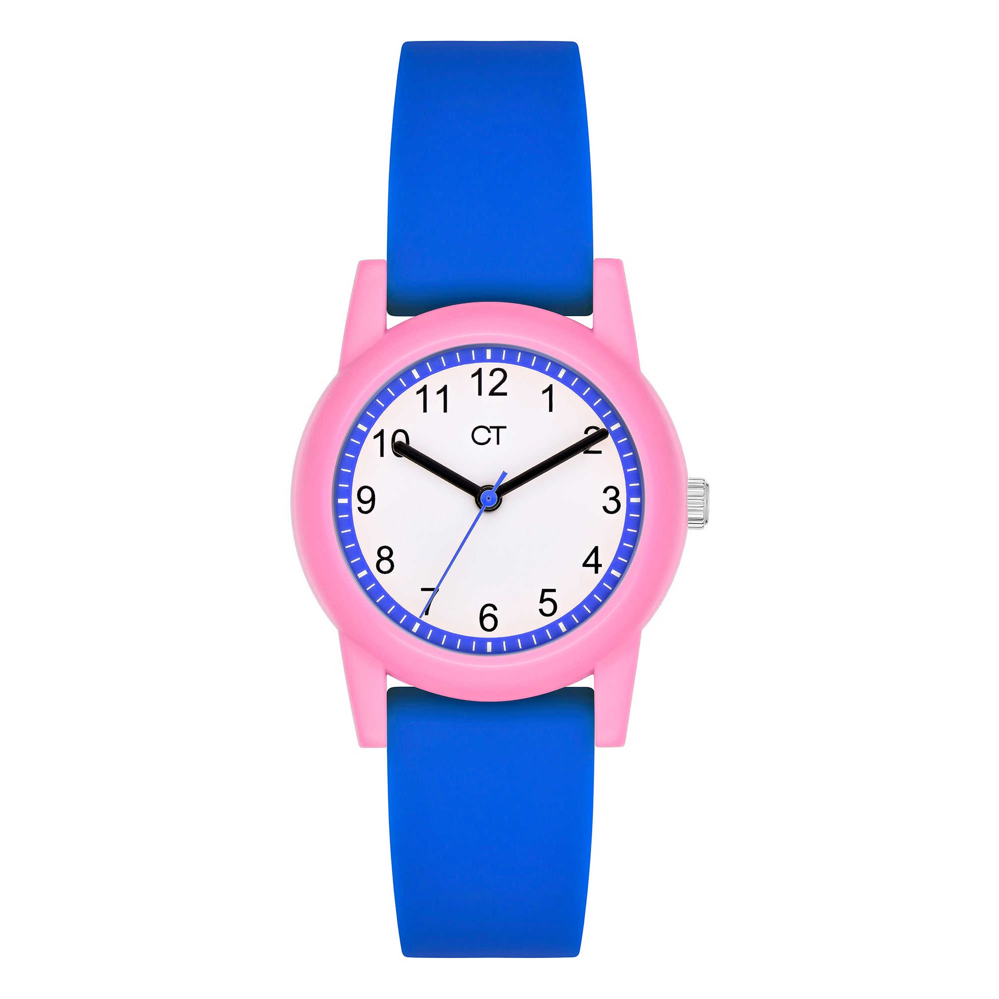 Cool Time Kids Armbanduhr mit rosa Gehäuse und blauem Silikonband; Produktbild