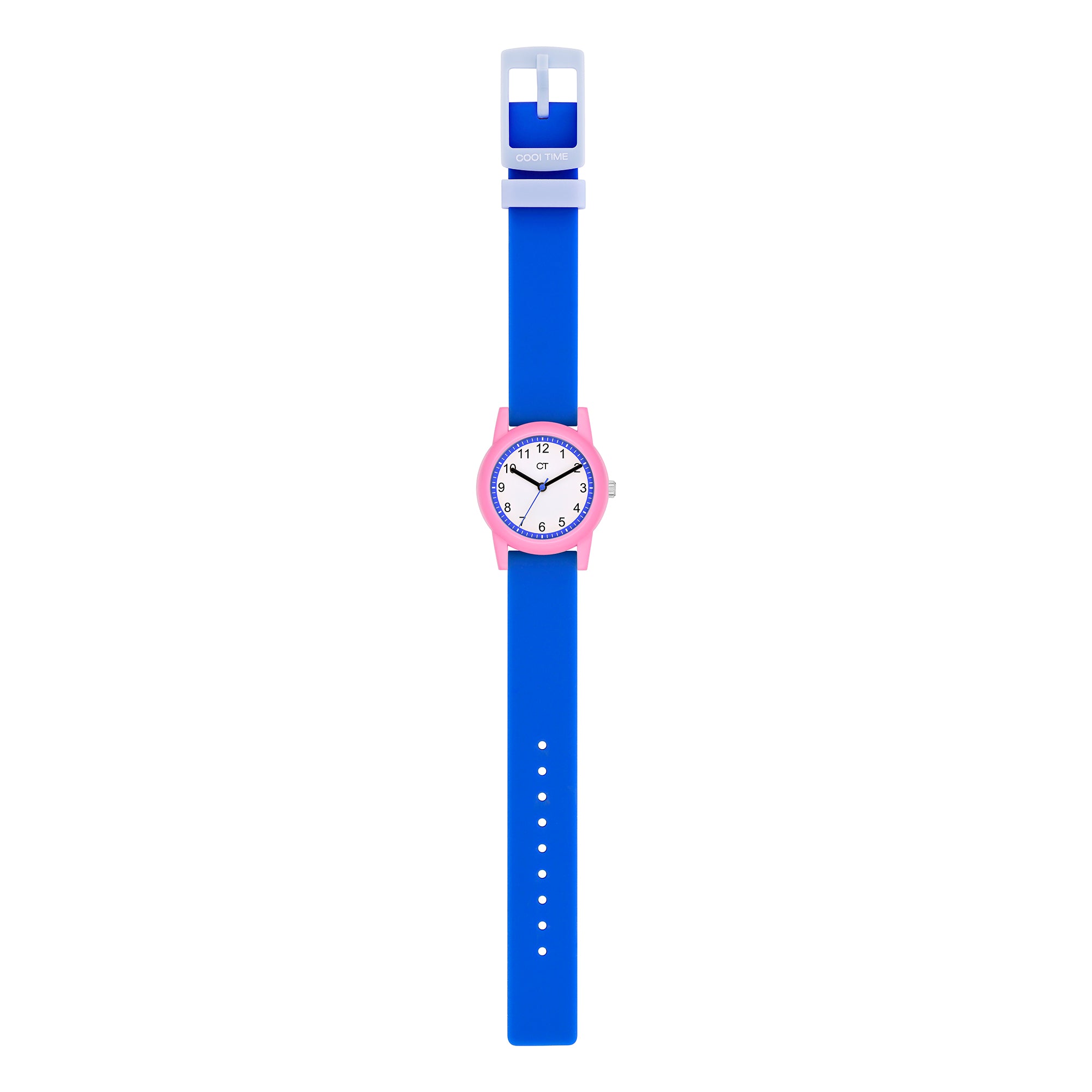 Cool Time Kids Armbanduhr mit rosa Gehäuse und blauem Silikonband; Zusatzbild