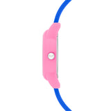 Cool Time Kids Armbanduhr mit rosa Gehäuse und blauem Silikonband; Seitenansicht