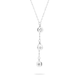 Tamaris Halskette bestehend aus einer filigranen, silbernen Y-Kette und drei kleinen Charms mit verschiedenen Sternmotiven und Glitzersteinverzierungen; Produktbild