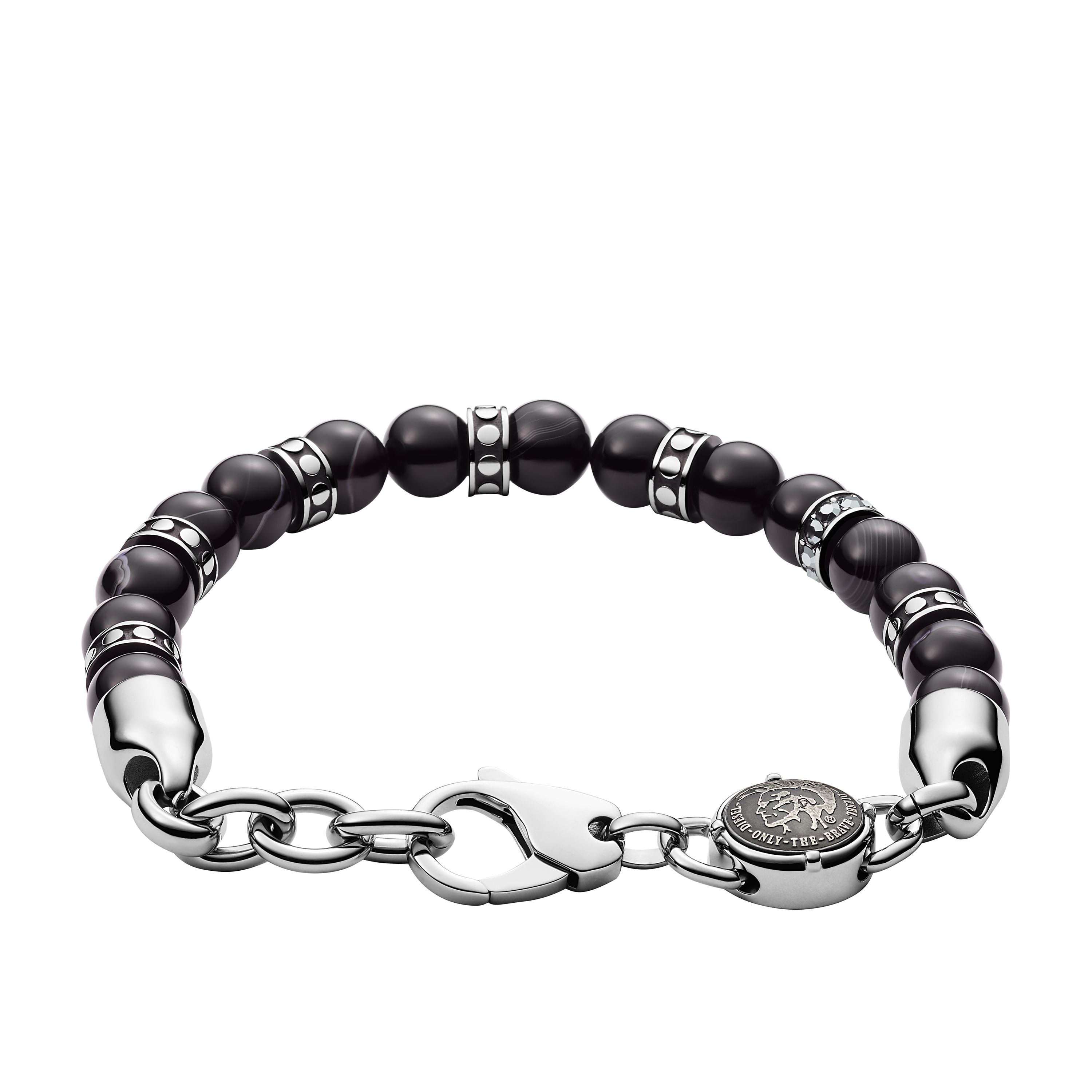 Diesel Armband mit schwarzen Beads, silbernen Akzenten und Karabinerverschluss; Produktbild