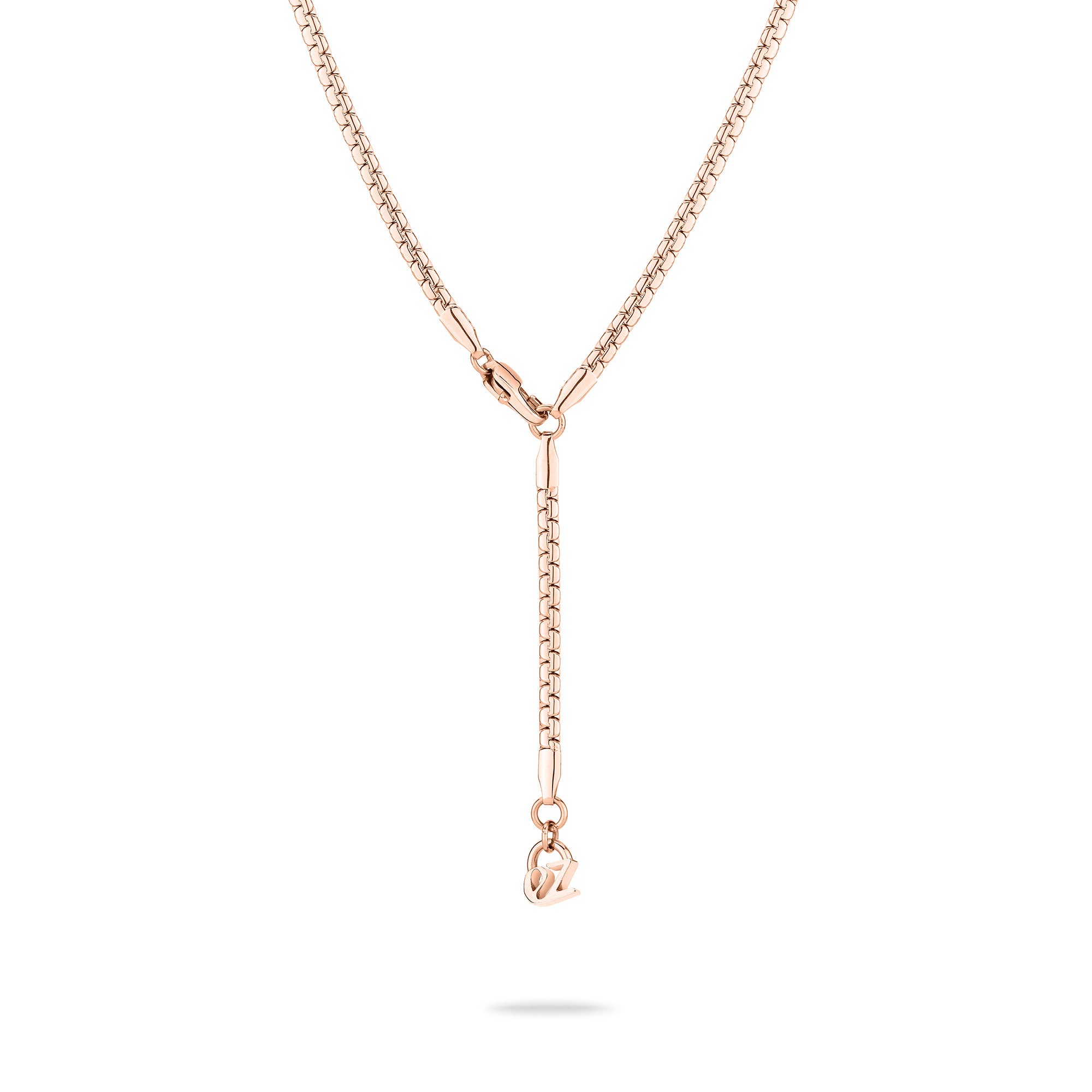 Die Echtzeit Halskette - The Sleek One von Echtzeit ist eine Y-förmige Halskette aus Roségold mit kleinem Verschluss, ideal für stilvolles Layering, abgebildet auf weißem Hintergrund.