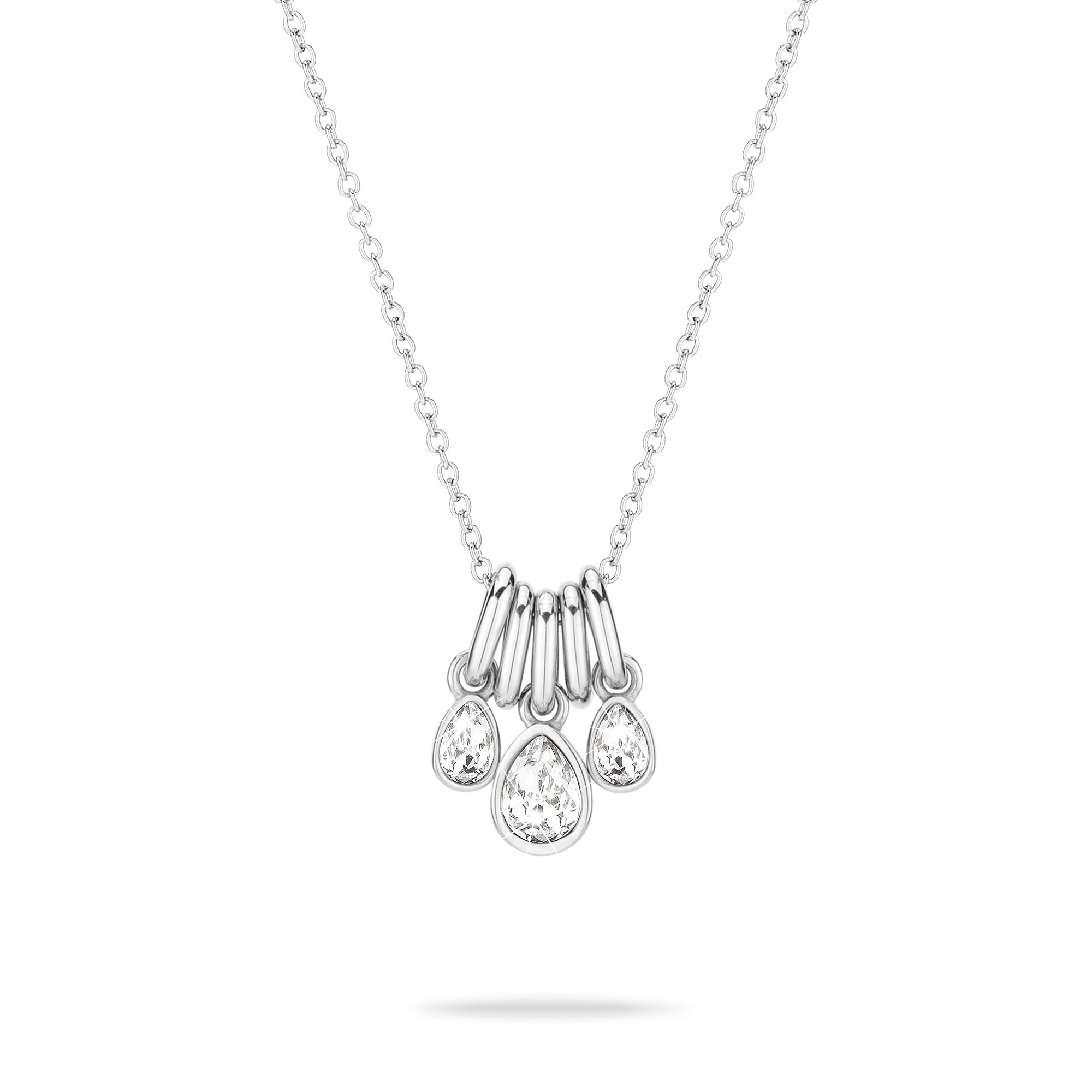 Die Echtzeit Halskette - Like Diamonds der Marke Echtzeit ist ein zeitloses Accessoire aus Silber mit drei tropfenförmigen Anhängern, verziert mit funkelnden klaren Edelsteinen.
