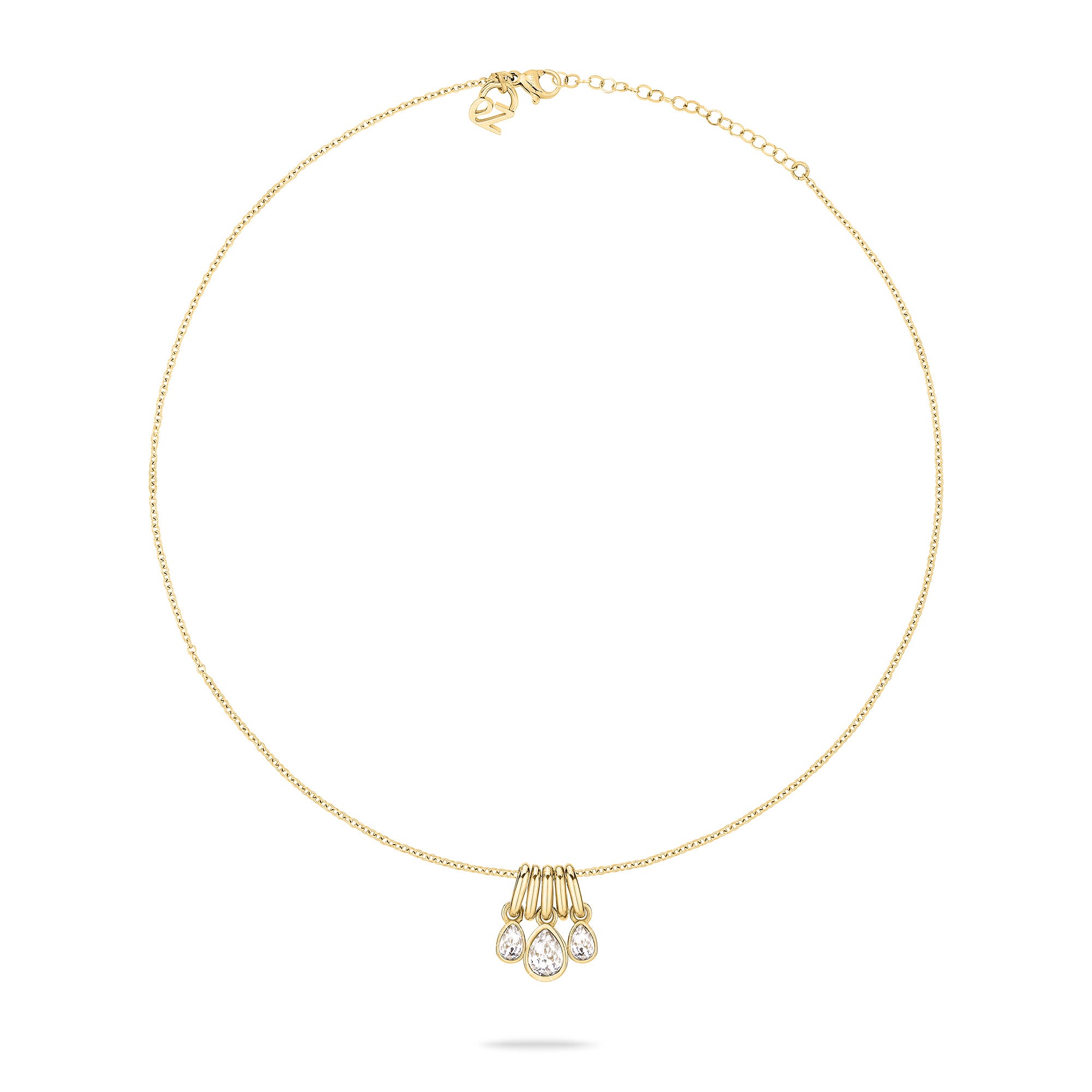 Die Echtzeit Halskette - Like Diamonds von Echtzeit ist aus Gold gefertigt und mit drei tropfenförmigen Anhängern mit funkelnden klaren Steinen verziert - ein zeitloses Accessoire für jeden Anlass.