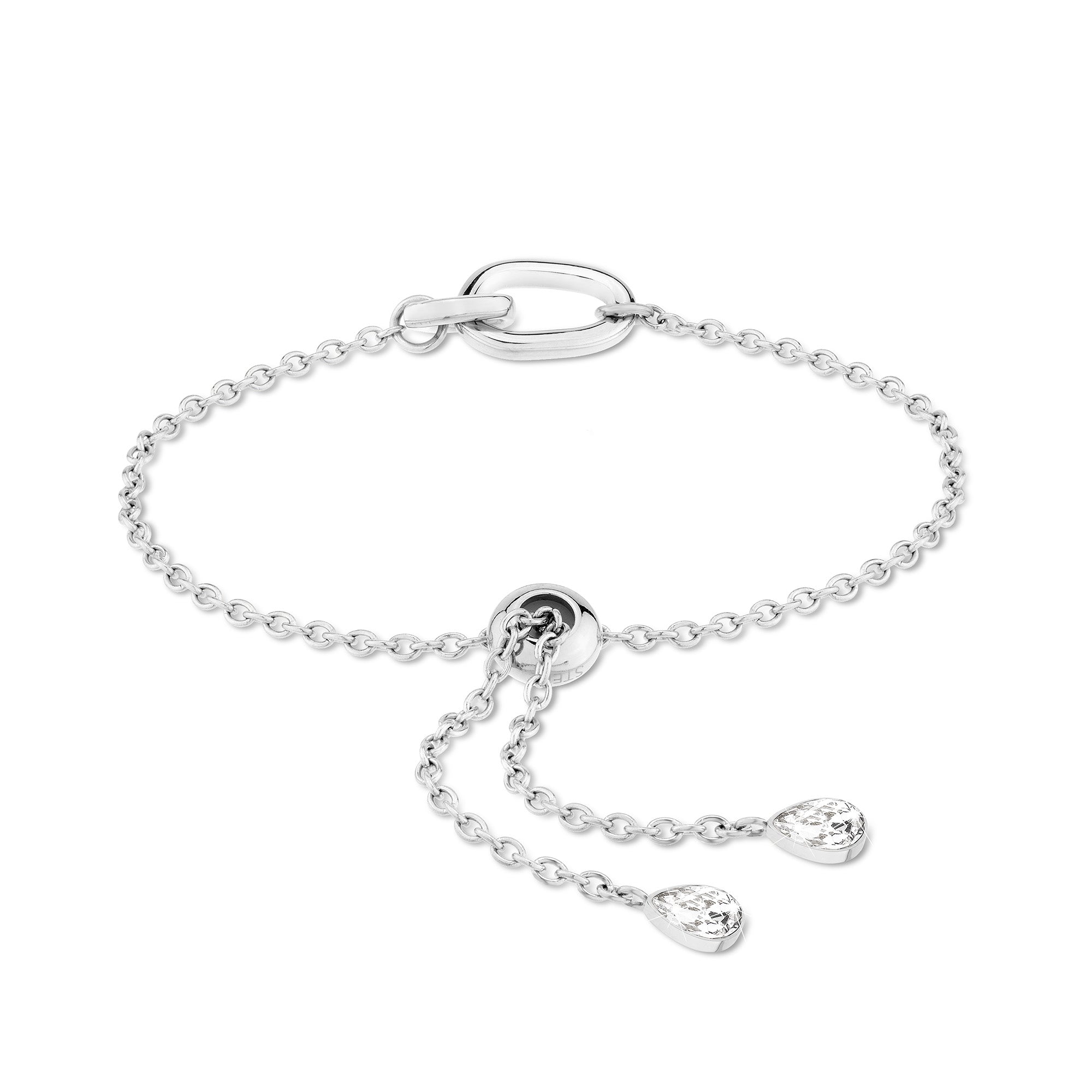 Das Echtzeit Armband - Like Diamonds von Echtzeit ist ein filigranes Silberarmband mit verstellbarem Verschluss und zwei tränenförmigen Charms - eleganter Damenschmuck für jeden Anlass.