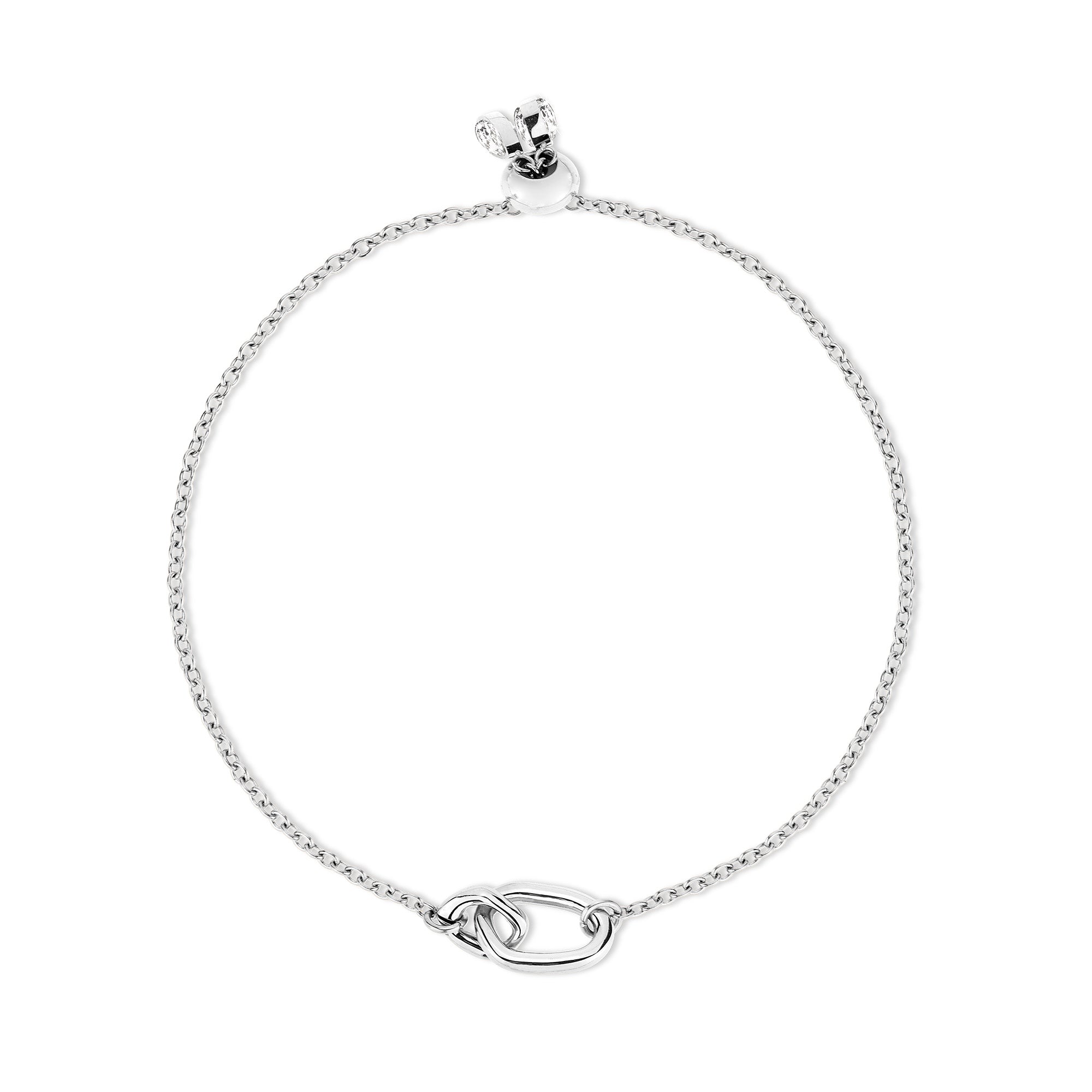 Das Echtzeit Armband - Like Diamonds von Echtzeit besteht aus einer zarten Silberkette mit ineinandergreifenden ovalen Gliedern, inspiriert vom Unendlichkeitssymbol. Dieser zeitlose Damenschmuck wird mit einem Verschluss für elegantes Tragen im Alltag gesichert.