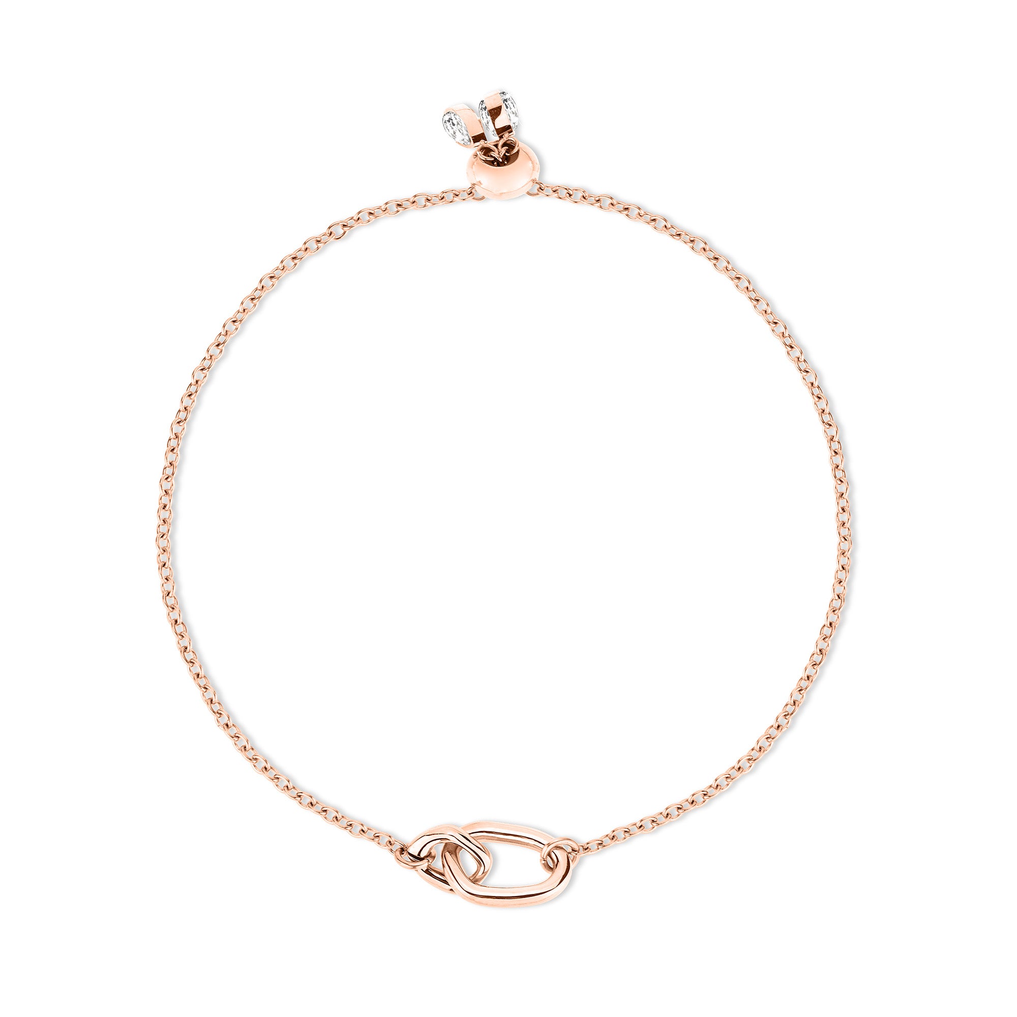 Das Echtzeit Armband - Like Diamonds von Echtzeit in Roségold zeigt einen ineinander verschlungenen Knoten für die Unendlichkeit, gesichert mit einem Karabinerverschluss. Ein zeitloses Damen Schmuckstück perfekt für jeden Anlass.