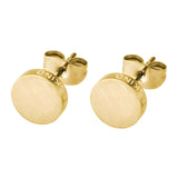 Runde goldene Ohrstecker mit gebürstetem Finish und gravierten Kanten aus der Kollektion LIEBESKIND BERLIN Ohrstecker - The Iconic Geometric von Liebeskind Berlin.