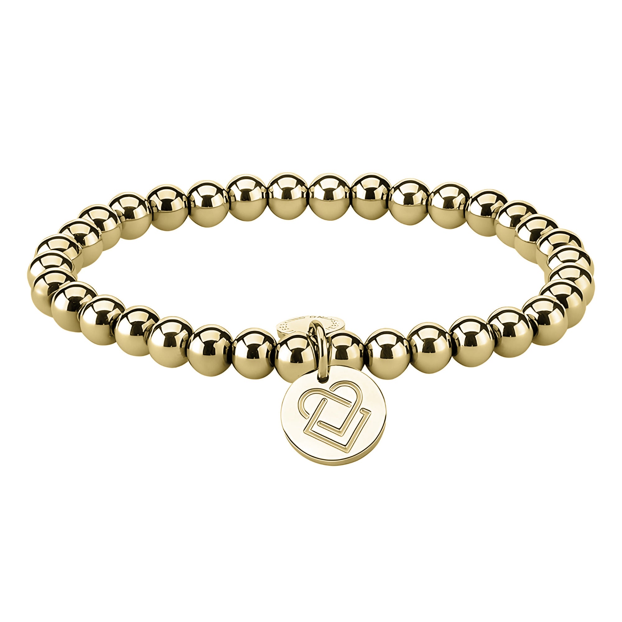 Liebeskind Berlin Armband bestehend aus goldenen Edelstahlbeads und einem Logoanhänger; Produktbild