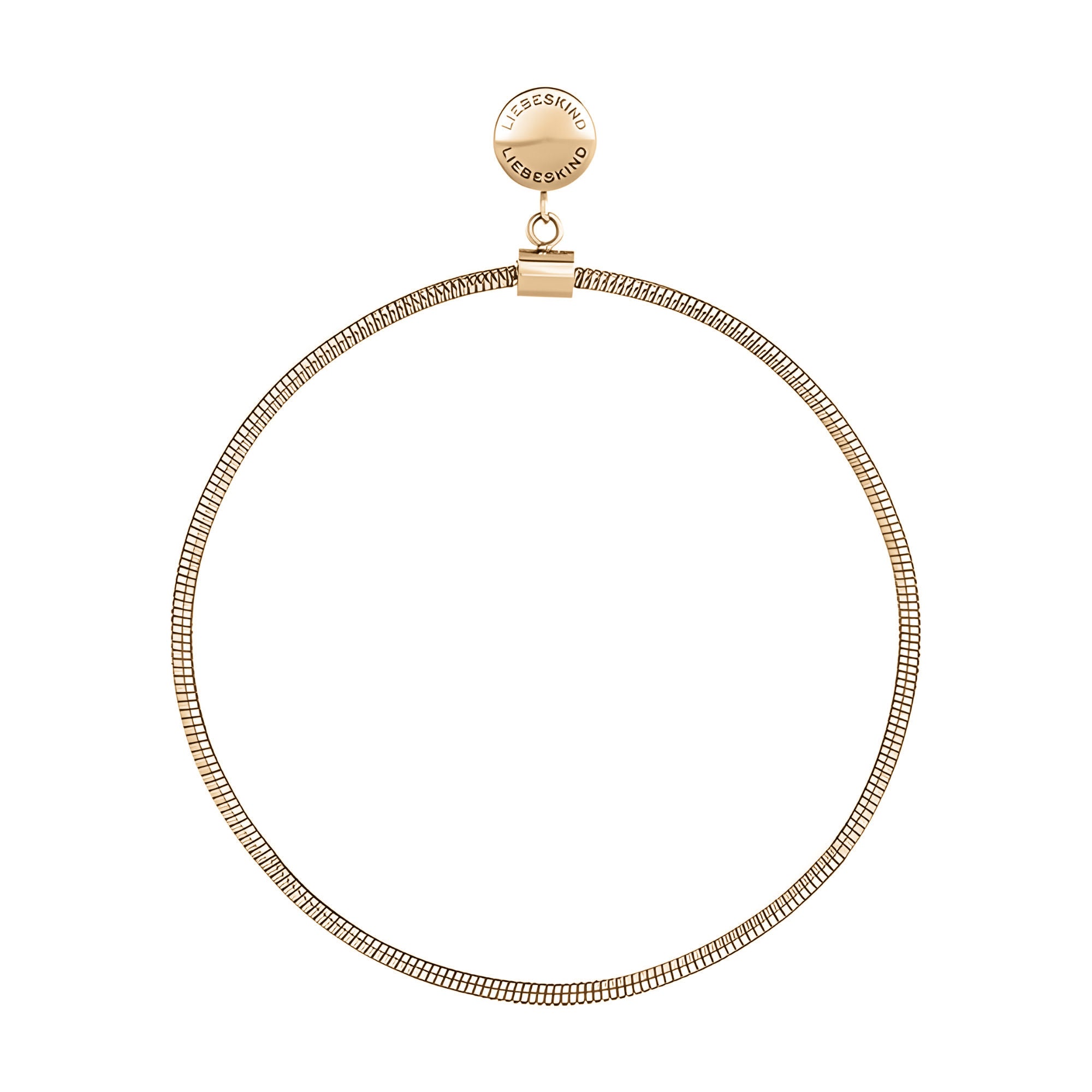 Ein goldenes Kropfband im eleganten Omega-Ketten-Stil mit einem runden Verschluss mit Gravur "Liebeskind Berlin" aus der Kollektion LIEBESKIND BERLIN Creole - The Retro One.
