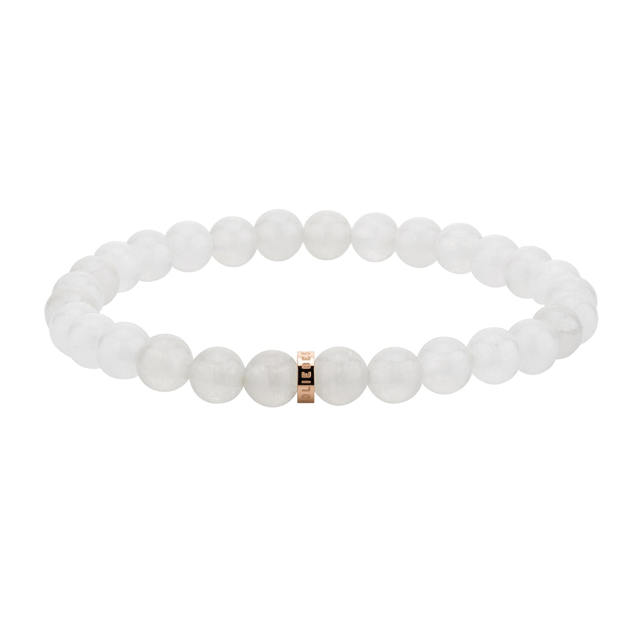 Liebeskind Berlin Armband mit Beads aus weißer Jade und roségoldenem Logo mit der Steingröße 6mm Produktbild