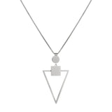 Die LIEBESKIND BERLIN Halskette - The Geometric von Liebeskind Berlin überzeugt im 70ies Look mit poliertem Edelstahl und Kreis-, Quadrat- sowie großem offenem Dreieck-Anhänger an einer filigranen Kette.