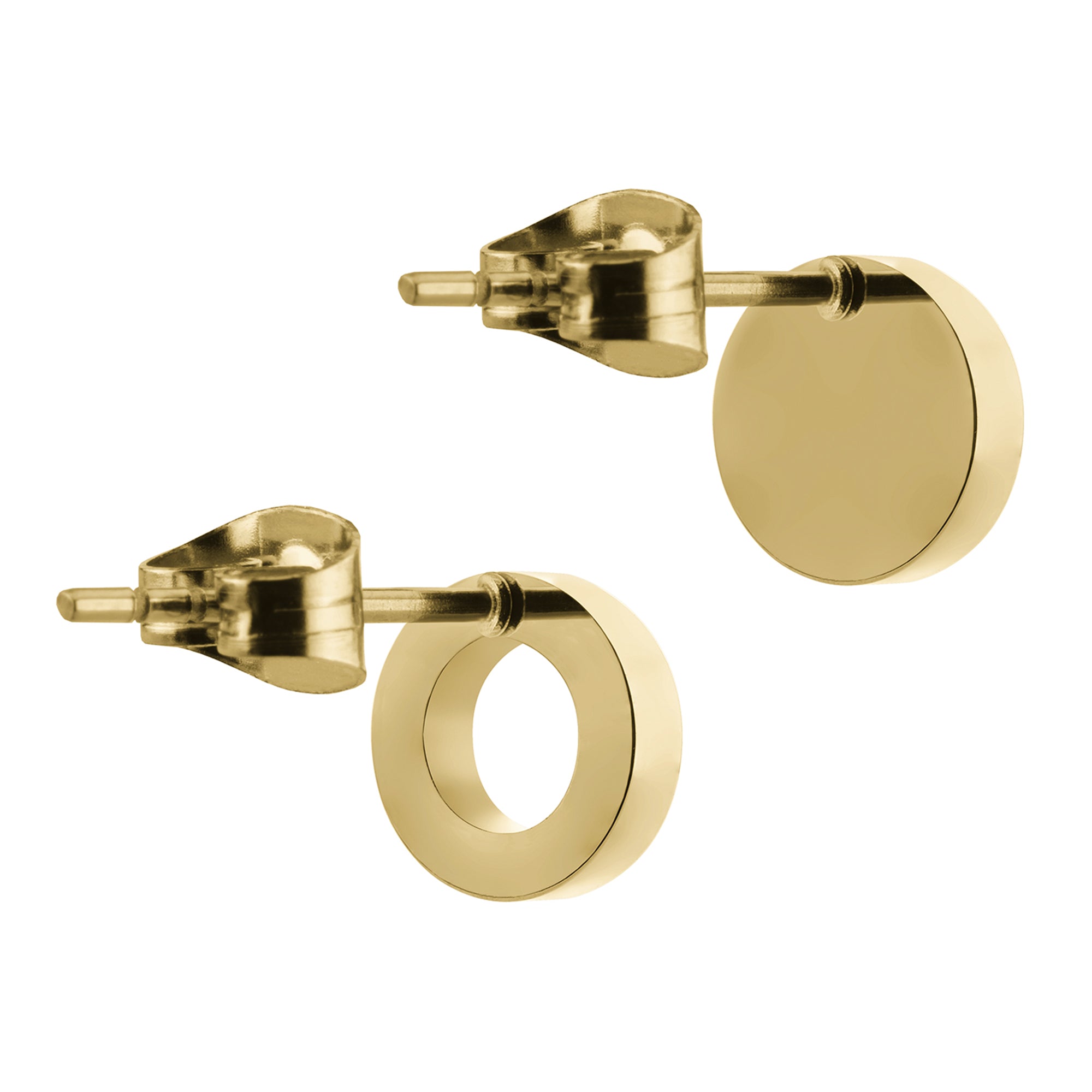 LIEBESKIND BERLIN Ohrstecker - Der Geometrische: Goldohrstecker von Liebeskind Berlin mit einer massiven Scheibe und einem offenen Kreis, klassische Schmetterlingsrückseite - der perfekte geometrische Stil für jeden Look.