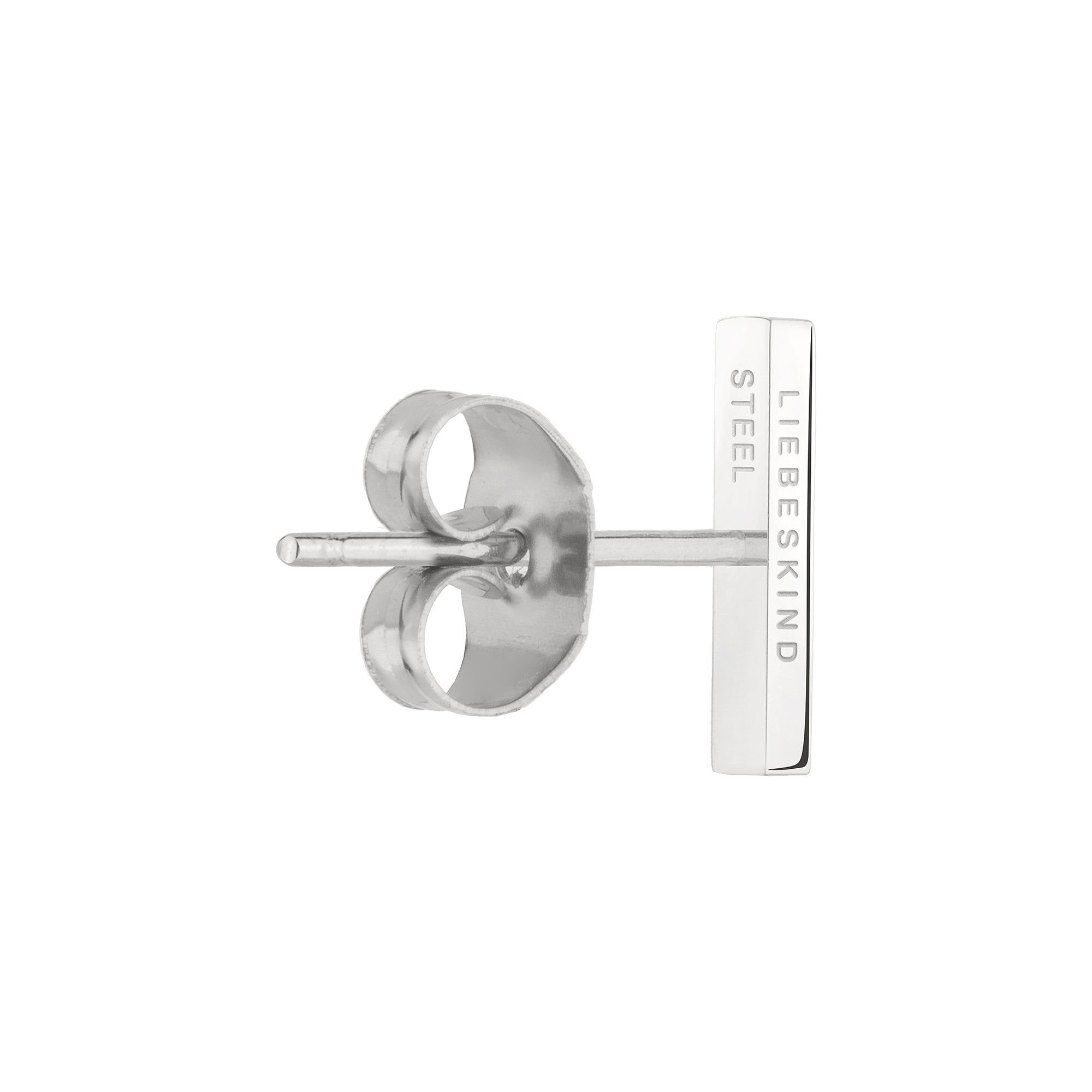 Minimalistischer Silberohrstecker von Liebeskind Berlin mit Gravur "LIEBESKIND STEEL" aus der Kollektion LIEBESKIND BERLIN Ohrstecker - The Minimalistic Basic.