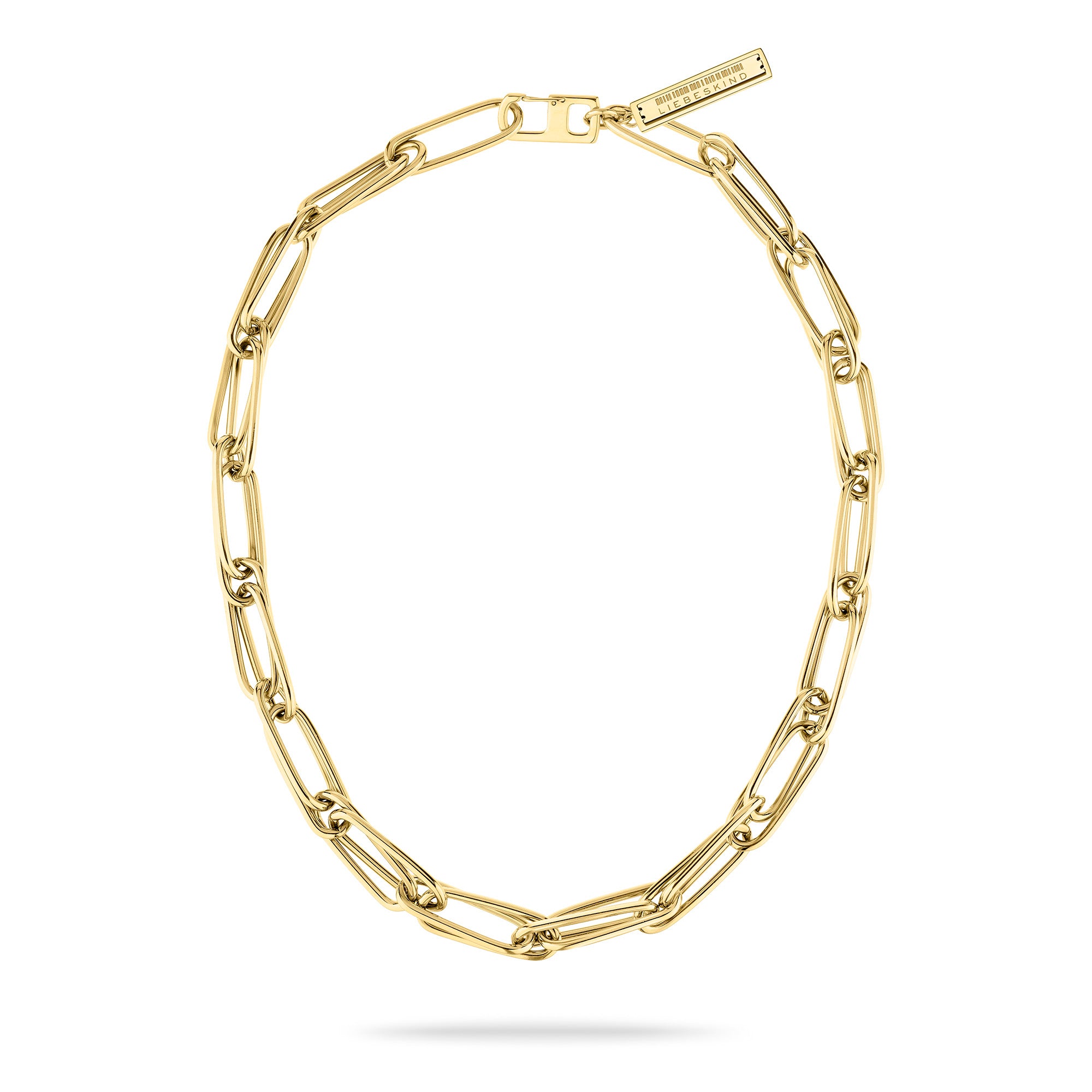 Liebeskind Berlin Halskette bestehend aus einer doppelten, goldenen Gliederkette und einem Logoanhänger; Produktbild