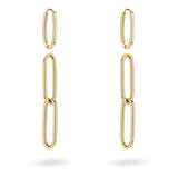 Der LIEBESKIND BERLIN Ohrhänger - Special Link von Liebeskind Berlin besteht aus goldfarbenen Kettengliedern mit drei länglichen, ovalen Gliedern pro Ohrring und ist das perfekte Accessoire, um jeden Look aufzuwerten. Abgebildet auf einem weißen Hintergrund.