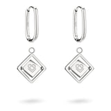 LIEBESKIND BERLIN Ohrhänger - Swinging Icon: Silberne Creolen mit diamantförmigen Anhängern und Herzkonturen aus der stilvollen Liebeskind Berlin Kollektion.