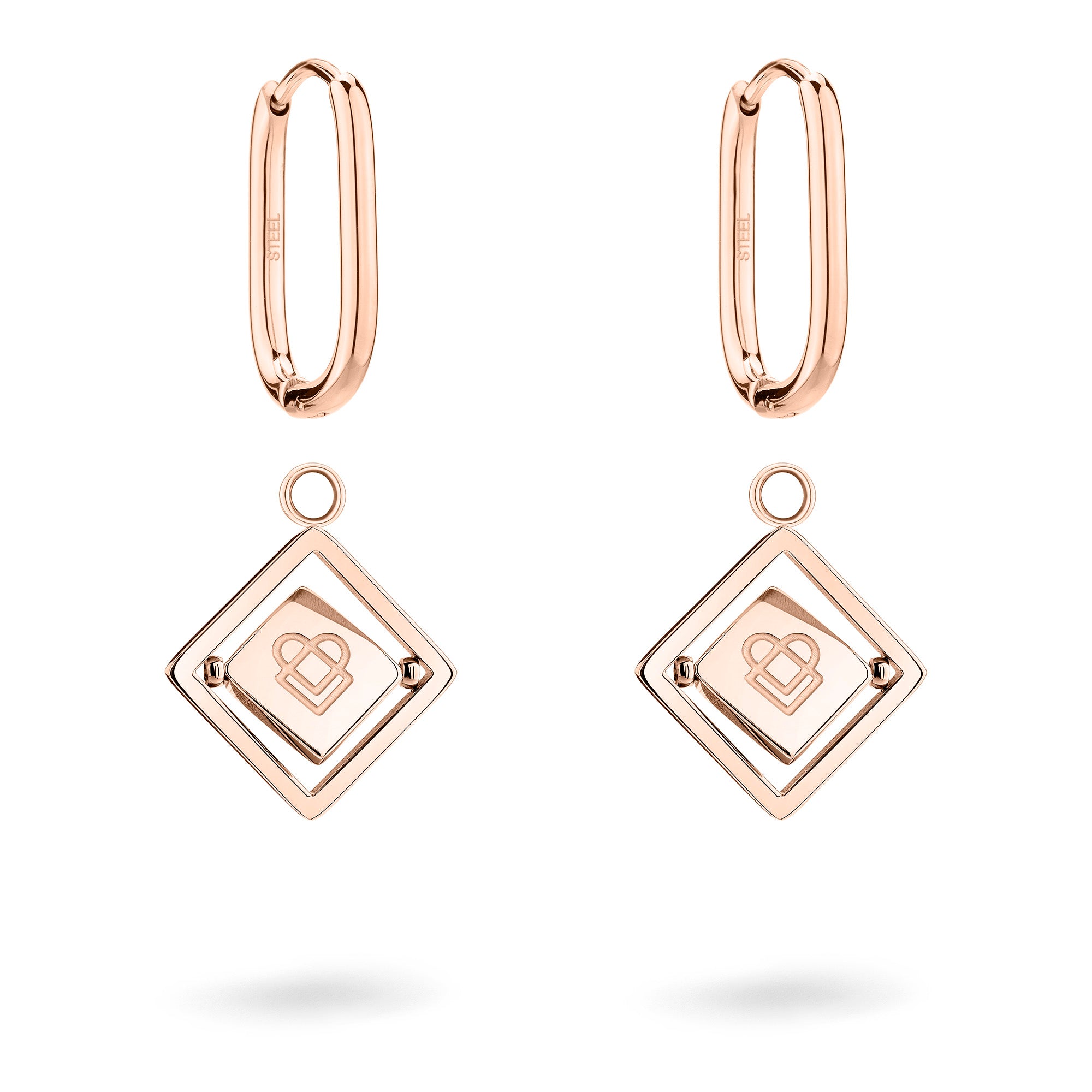 Der LIEBESKIND BERLIN Ohrhänger - Swinging Icon von Liebeskind Berlin besteht aus geometrischen, rautenförmigen Anhängern mit einem Herz in der Mitte - perfekt als elegantes Accessoire für jeden Anlass.