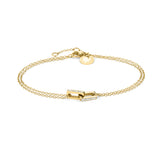 Liebeskind Berlin Armband bestehend einer goldenen, doppelten Ankerkette und einem mini Link Anhänger mit Zirkoniadetail; Produktbild