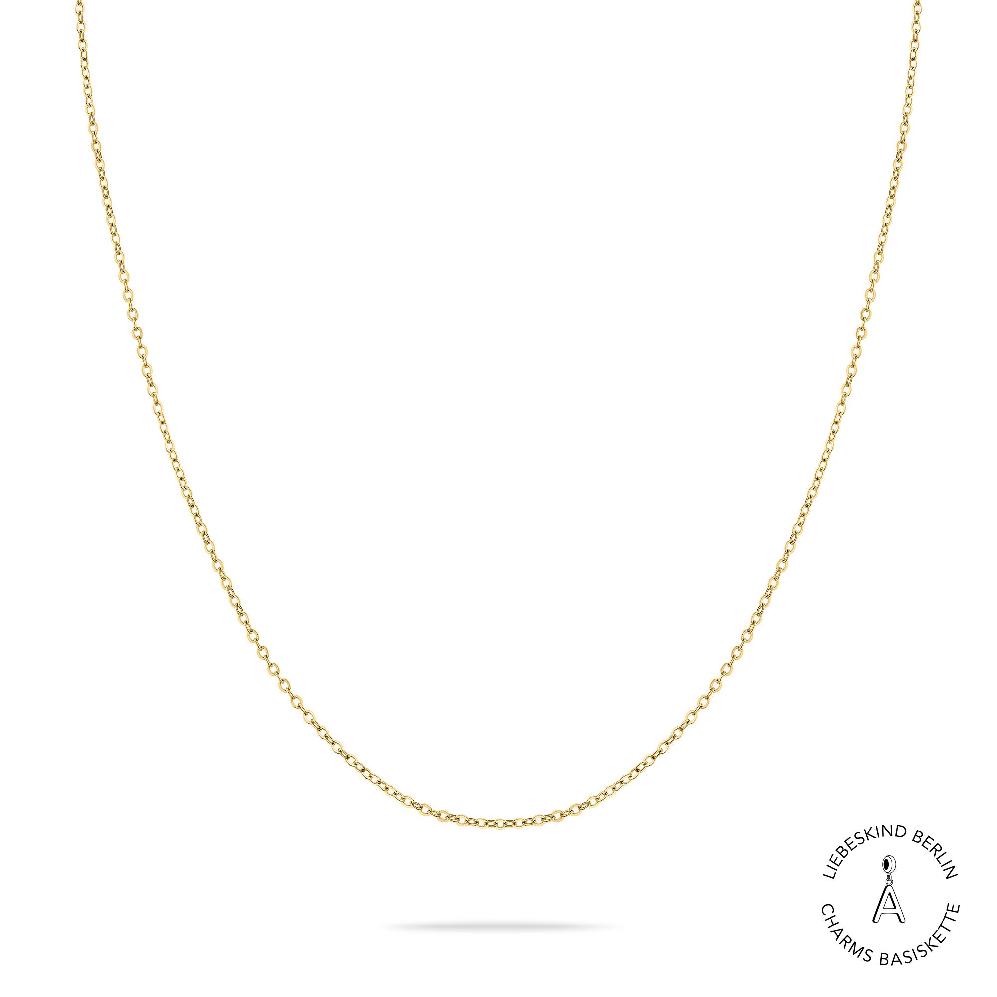LIEBESKIND BERLIN Halskette - Charms Basiskette von Liebeskind Berlin: minimalistische Goldkette auf weißem Grund mit Logo, perfekt zum Schichten mit Edelstahl Schmuck oder als elegantes Halskette Damen Accessoire.