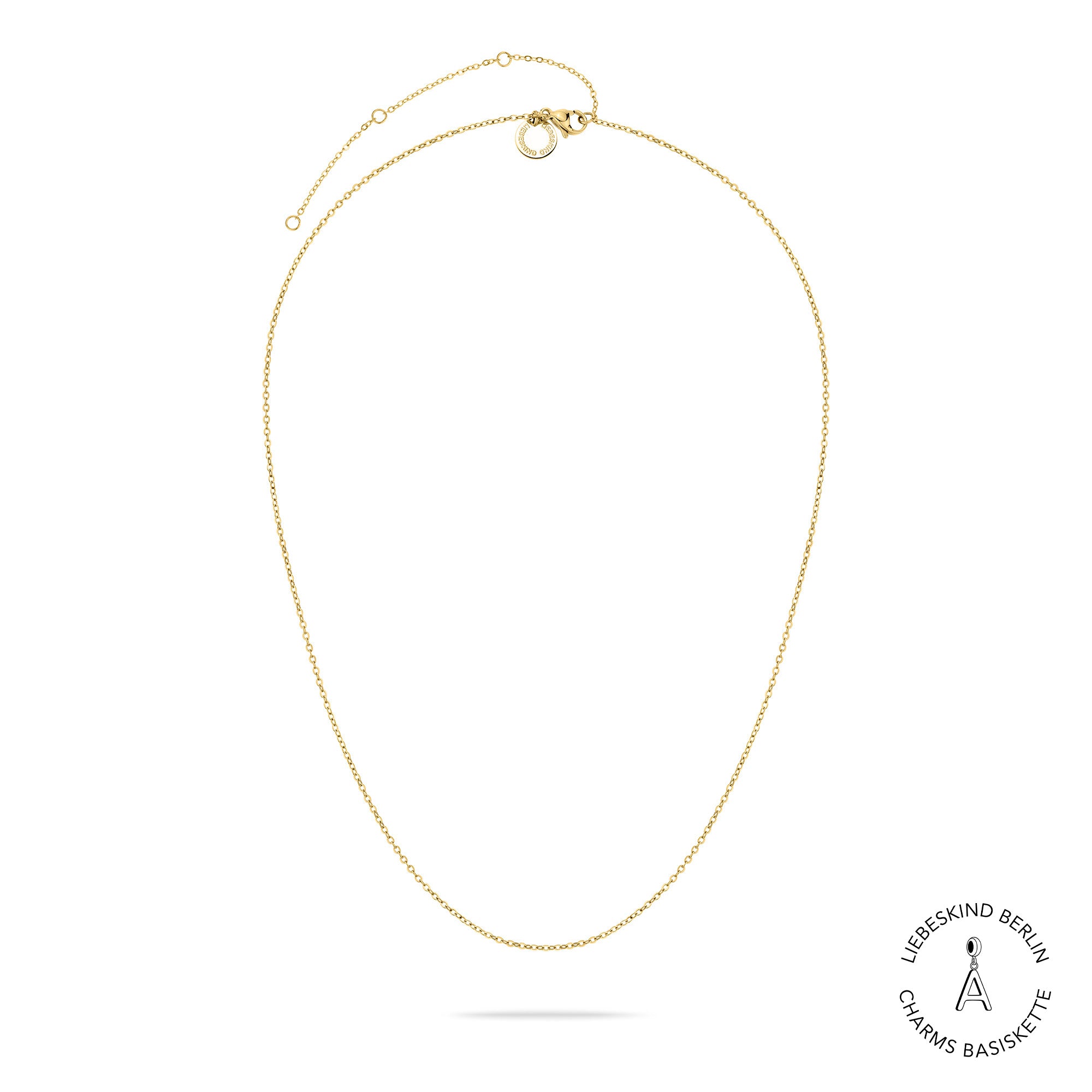Die LIEBESKIND BERLIN Halskette - Charms Basiskette von Liebeskind Berlin hat ein zartes goldenes Design mit Schließe, gefertigt aus Edelstahl. Abgebildet auf Weiß mit Markenlogo-perfekt für Ihren einzigartigen Charms-Stil.