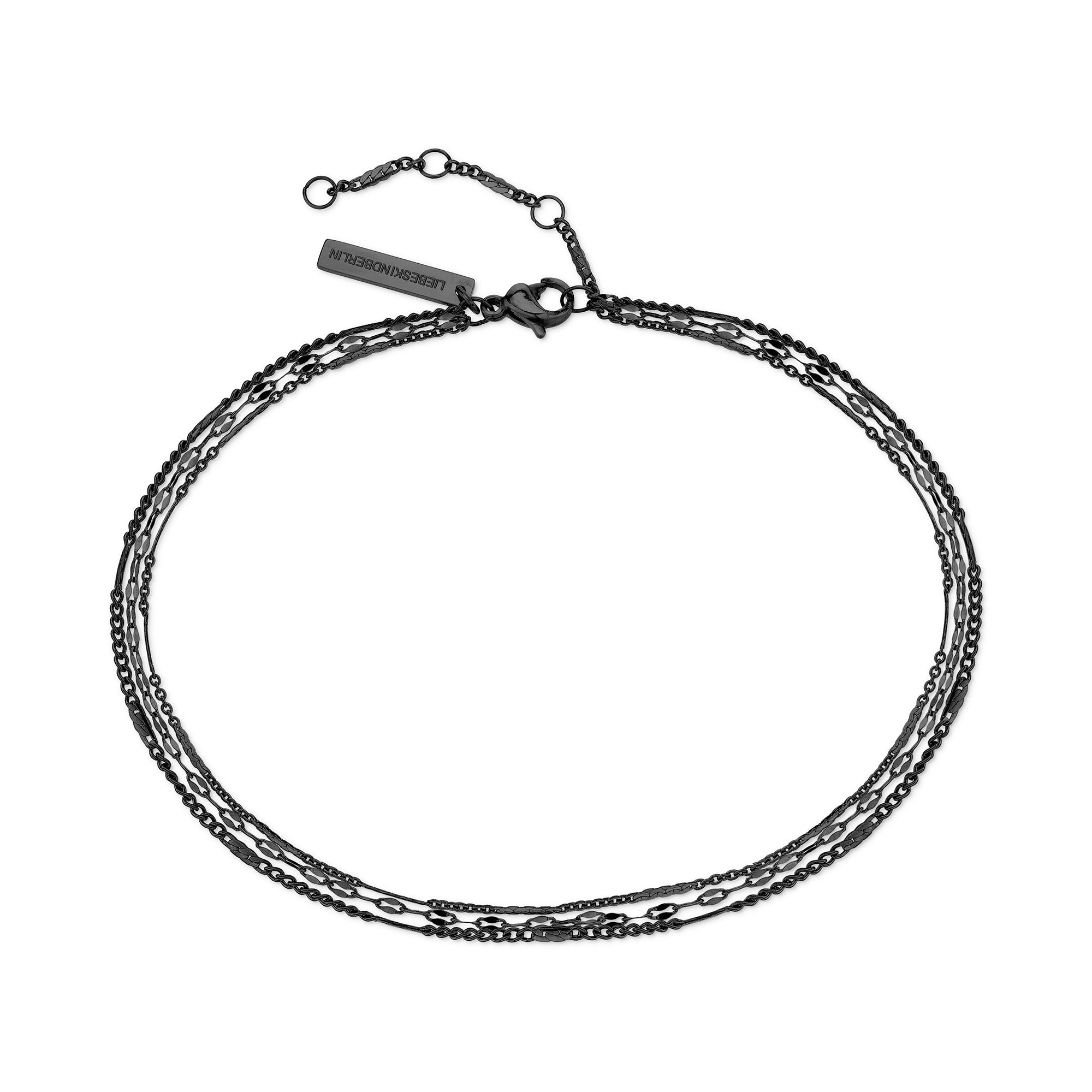 Die LIEBESKIND BERLIN Fußkette - Sparkling With Layers von Liebeskind Berlin ist ein schickes, mehrsträngiges, schwarzes Fußkettchen mit verstellbarem Verschluss und rechteckigem Anhänger, der den unverkennbaren Stil der Marke widerspiegelt.
