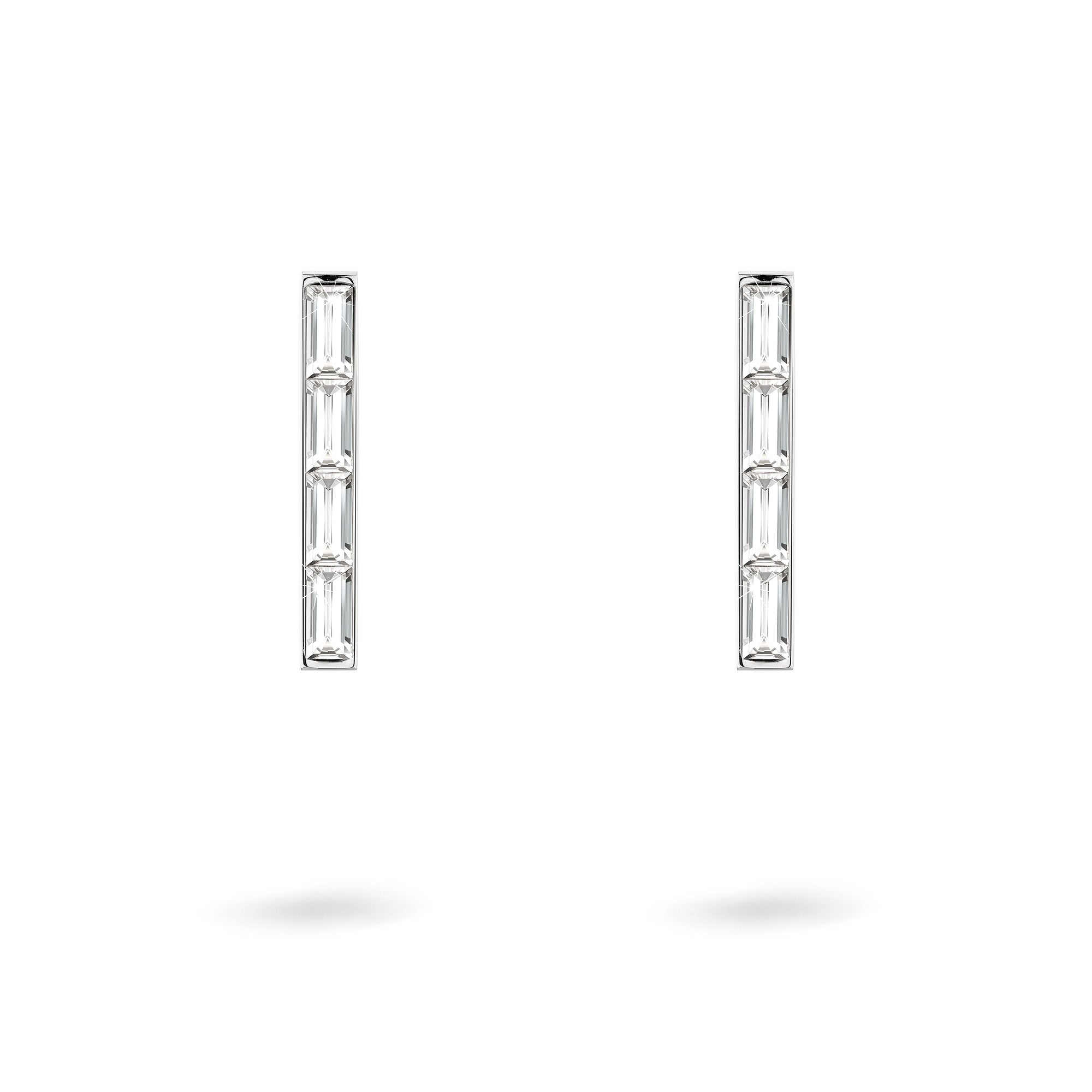 LIEBESKIND BERLIN Creole - Sparkling Link: Minimalistische rechteckige Ohrringe von Liebeskind Berlin mit drei klaren Zirkonia-Steinen im vertikalen Stabdesign.