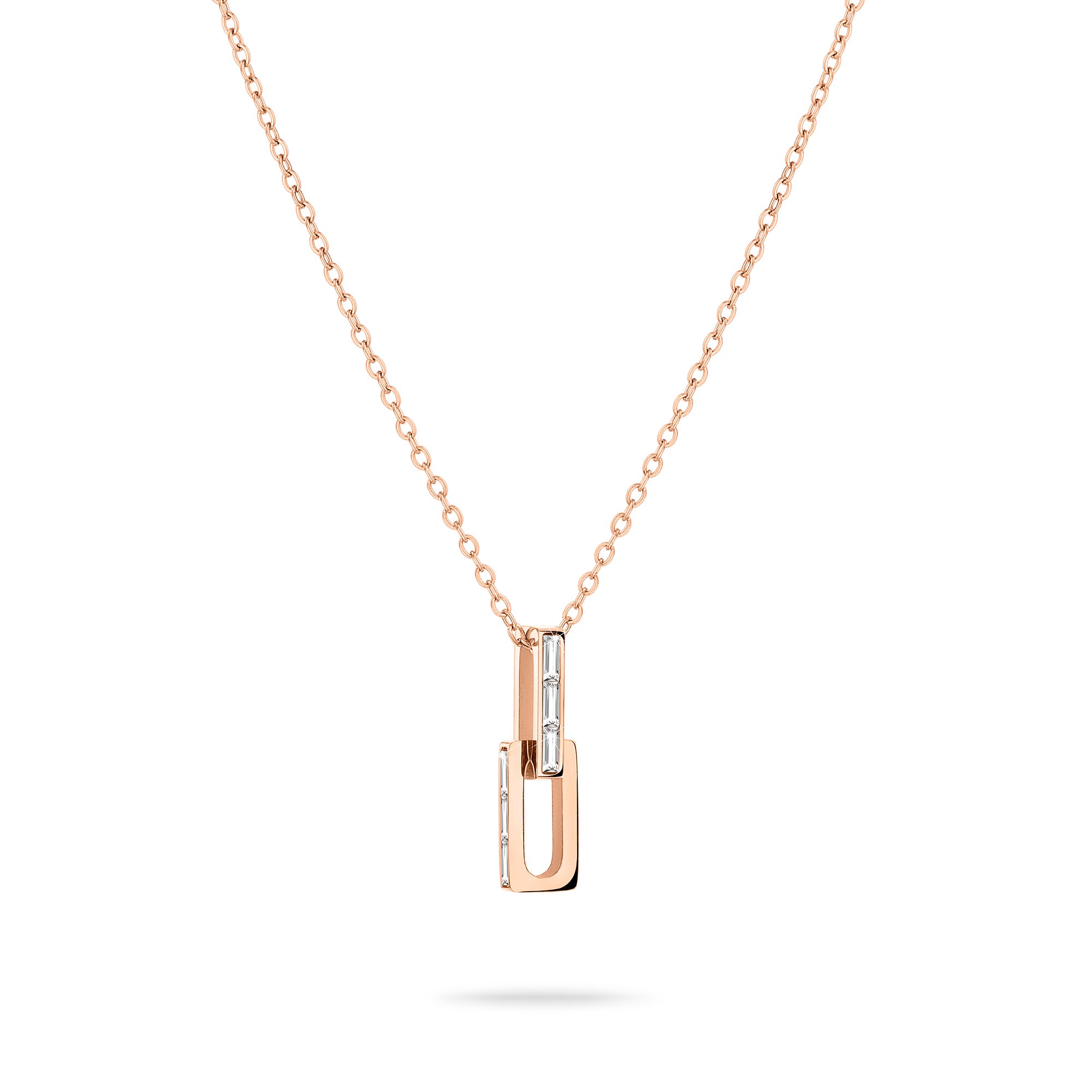 Die LIEBESKIND BERLIN Halskette - The Festive Mini Link Sparkle mit einer roségoldenen Kette und einem modernen geometrischen Anhänger mit Zirkonia im Baguetteschliff bietet eleganten Stil von Liebeskind Berlin.