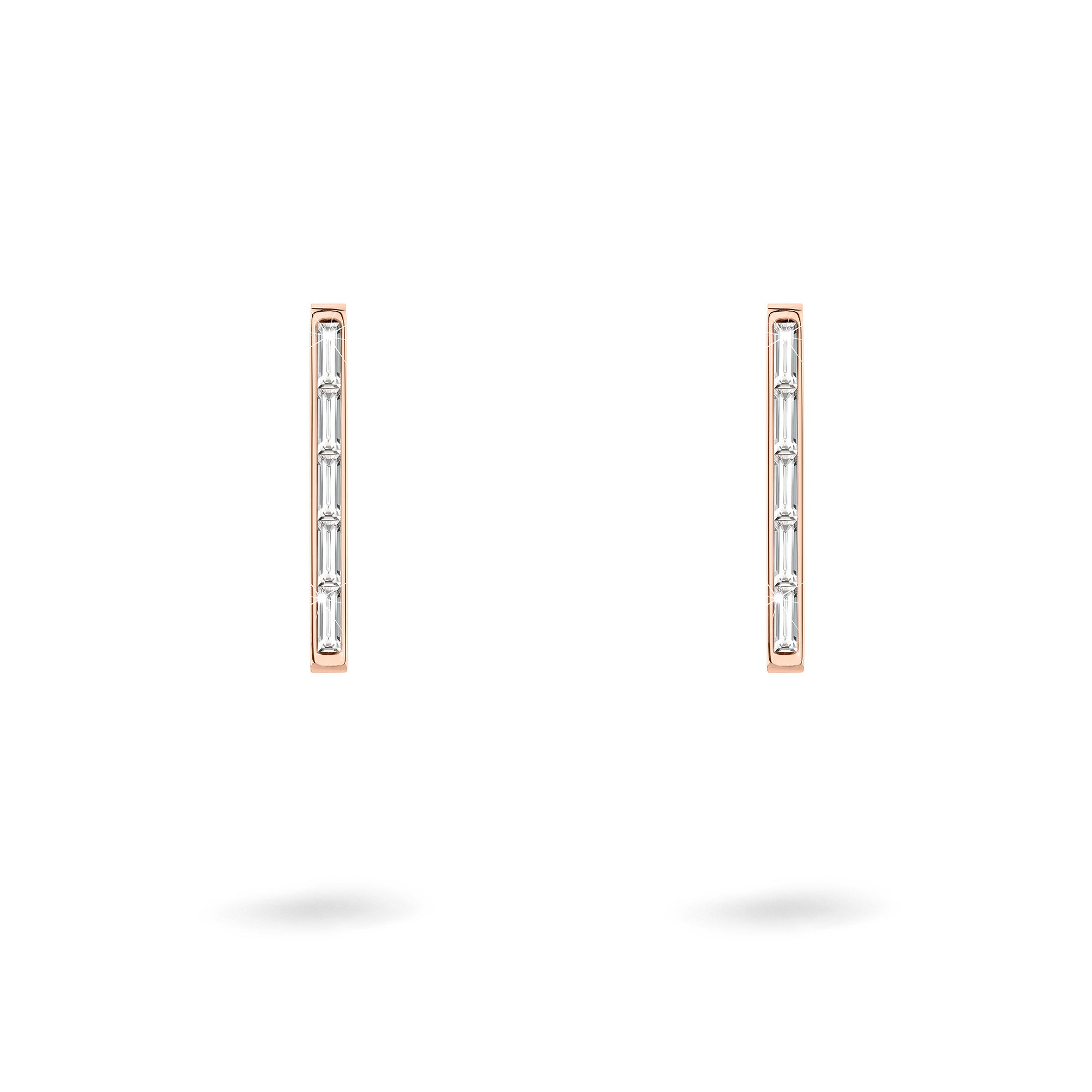 Minimalistische LIEBESKIND BERLIN Creole - Sparkle Link Ohrringe von Liebeskind Berlin mit vertikalen Zirkoniasteinen in einem eleganten, barrenförmigen Design in Gold oder Roségold.