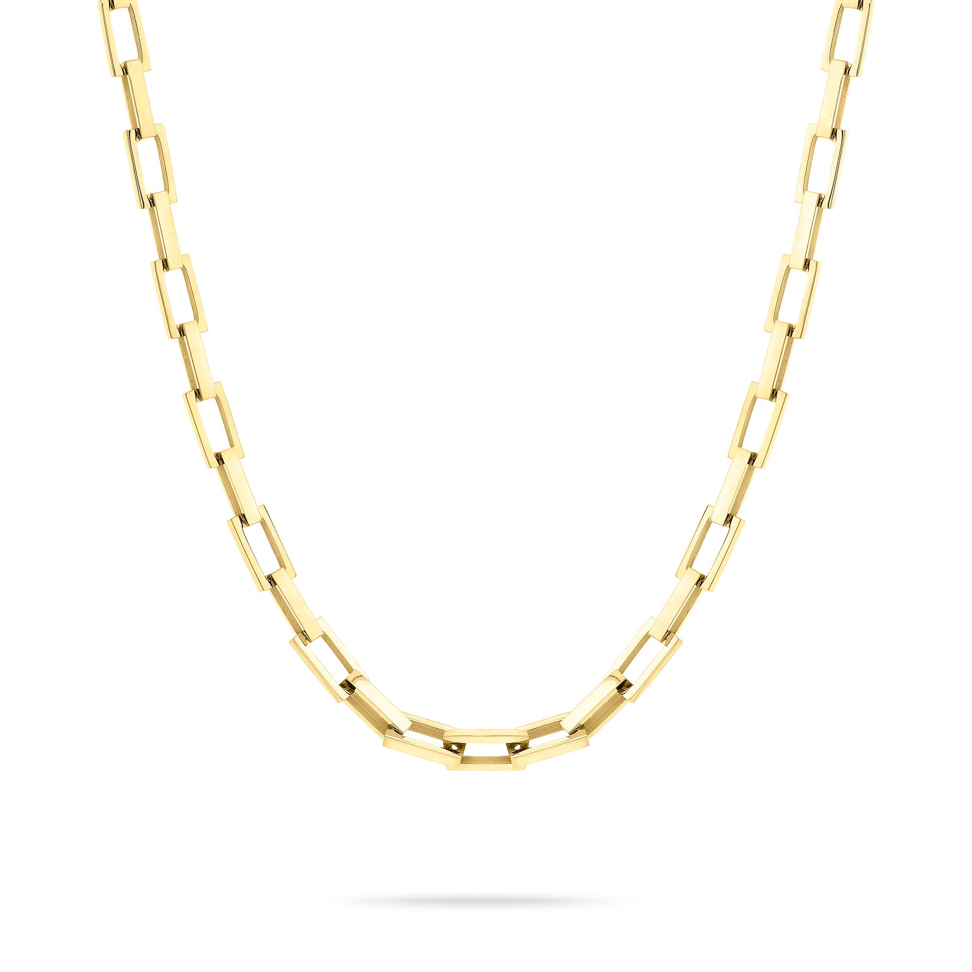 Die LIEBESKIND BERLIN Halskette - Urban Chic von Liebeskind Berlin hat eine goldene rechteckige Gliederkette im groben Gliederketten-Design und ist damit ein auffälliger Statement-Schmuck für jede Schmucksammlung.