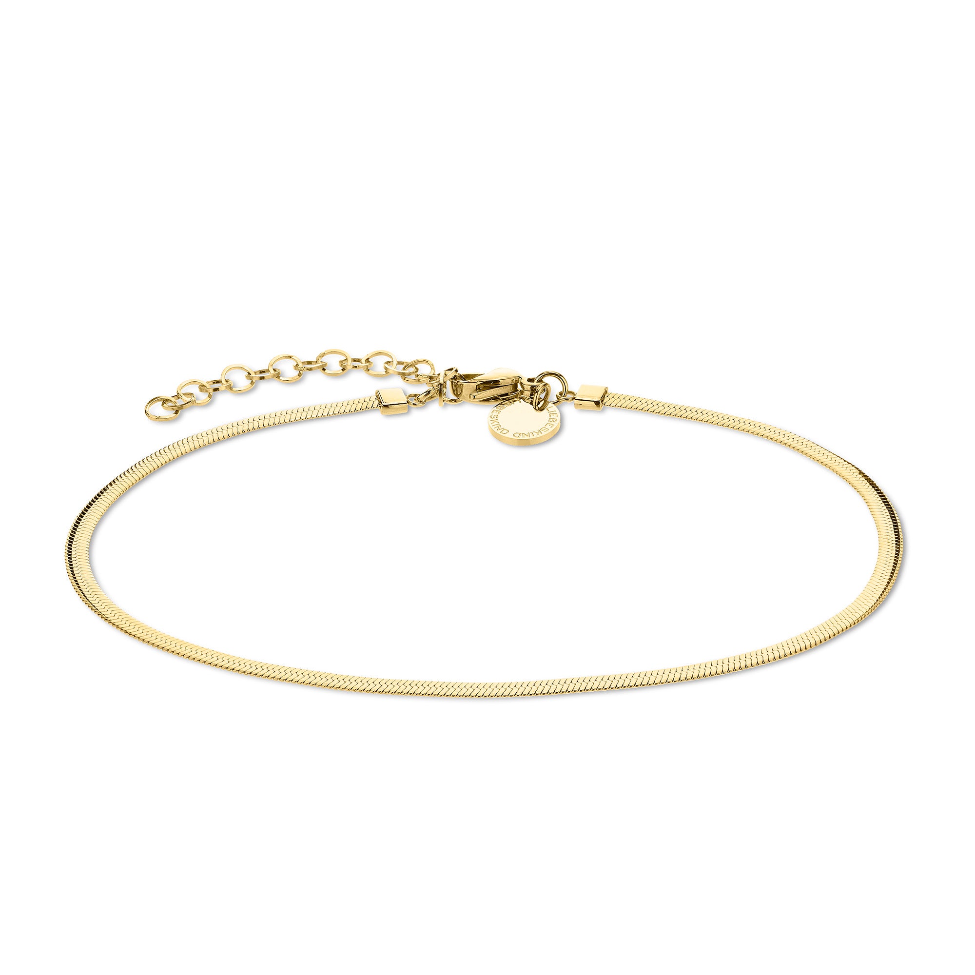 Dünne goldene Halskette mit verstellbarem Verschluss und kleinen Anhängern, perfekt zu kombinieren mit der Liebeskind Berlin Fußkette - The Sleek für einen koordinierten Look.